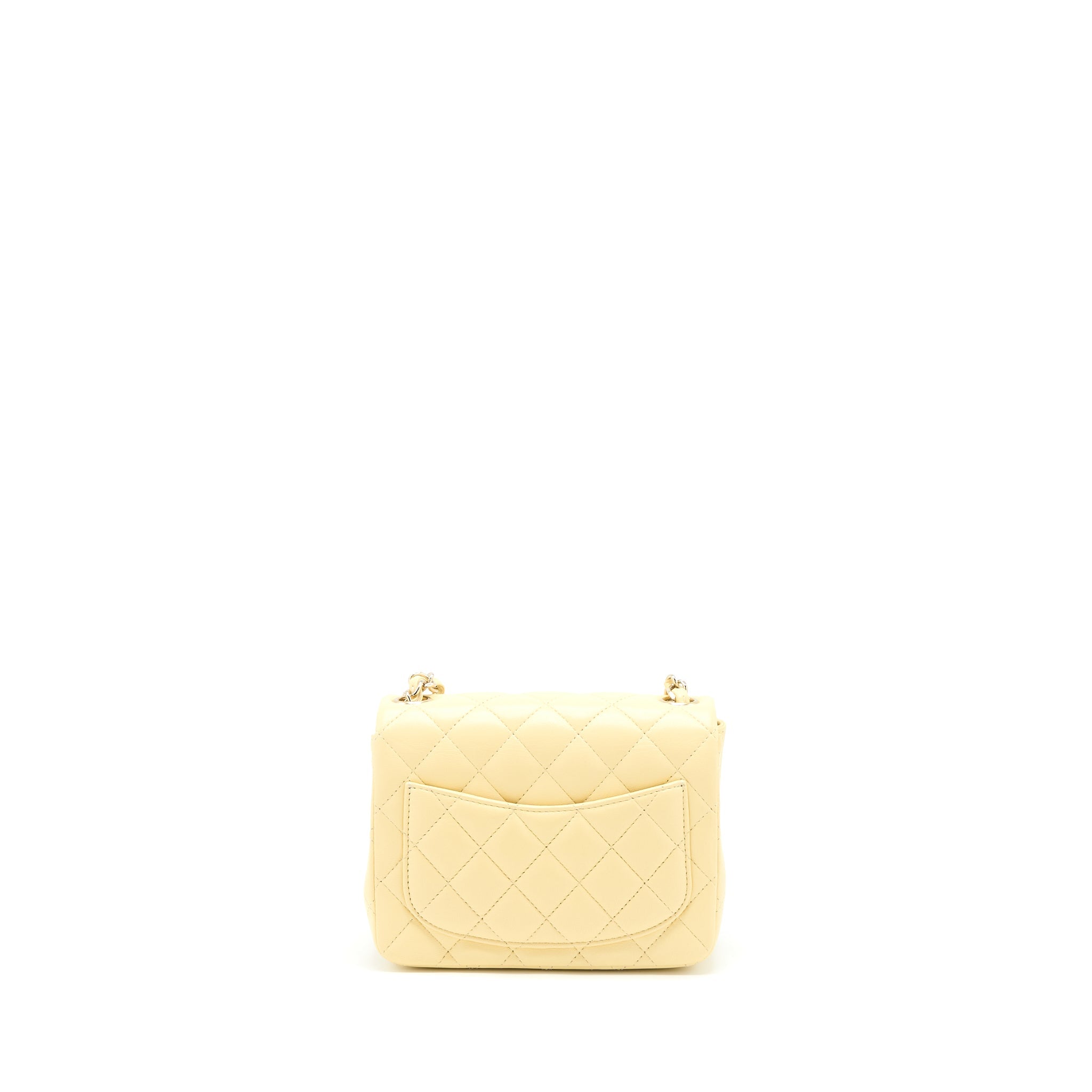 CHANEL MINI SQUARE FLAP BAG LAMBSKIN LIGHT YELLOW LGHW