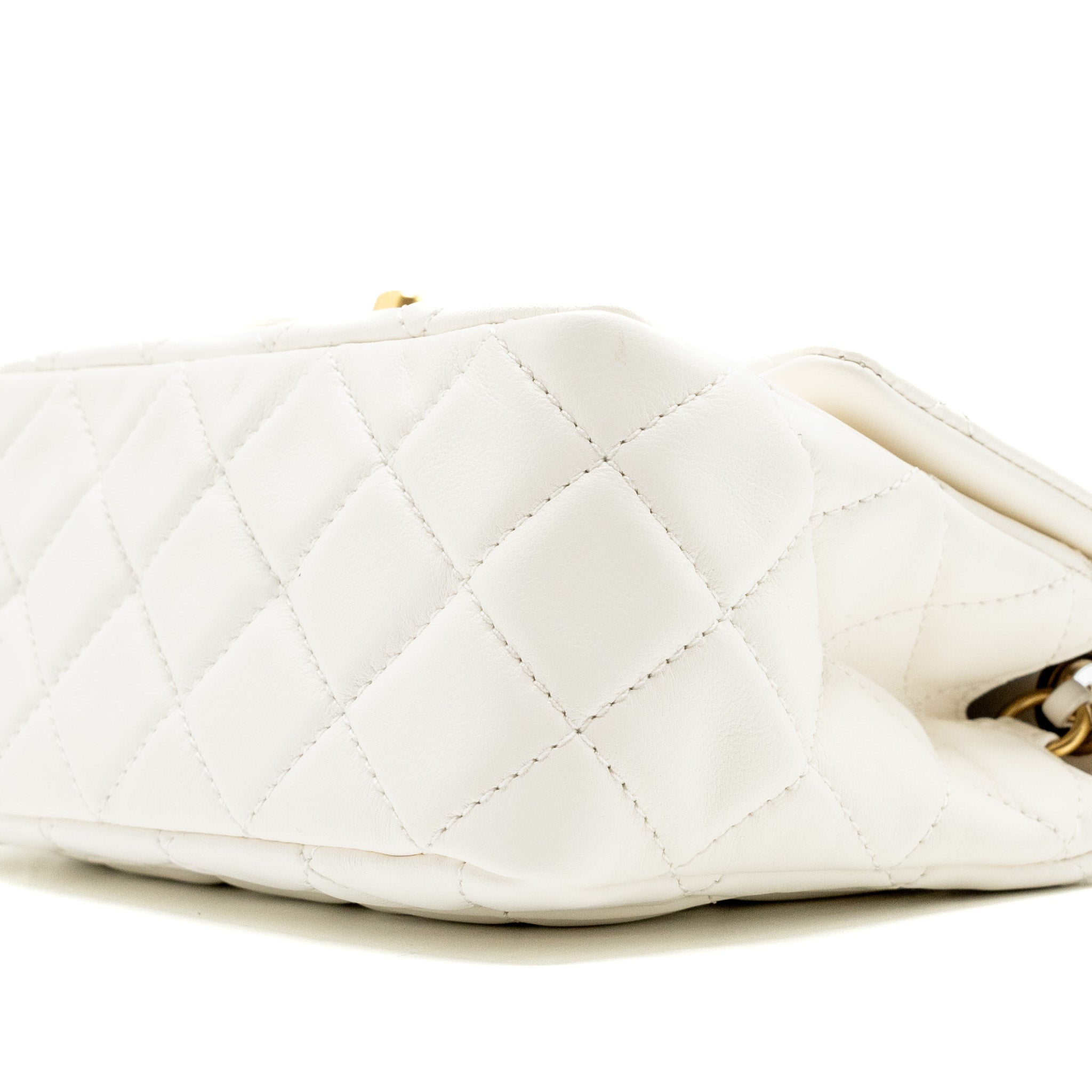 CHANEL PEARL CRUSH MINI SQUARE FLAP BAG LAMBSKIN WHITE GHW (MICROCHIP)