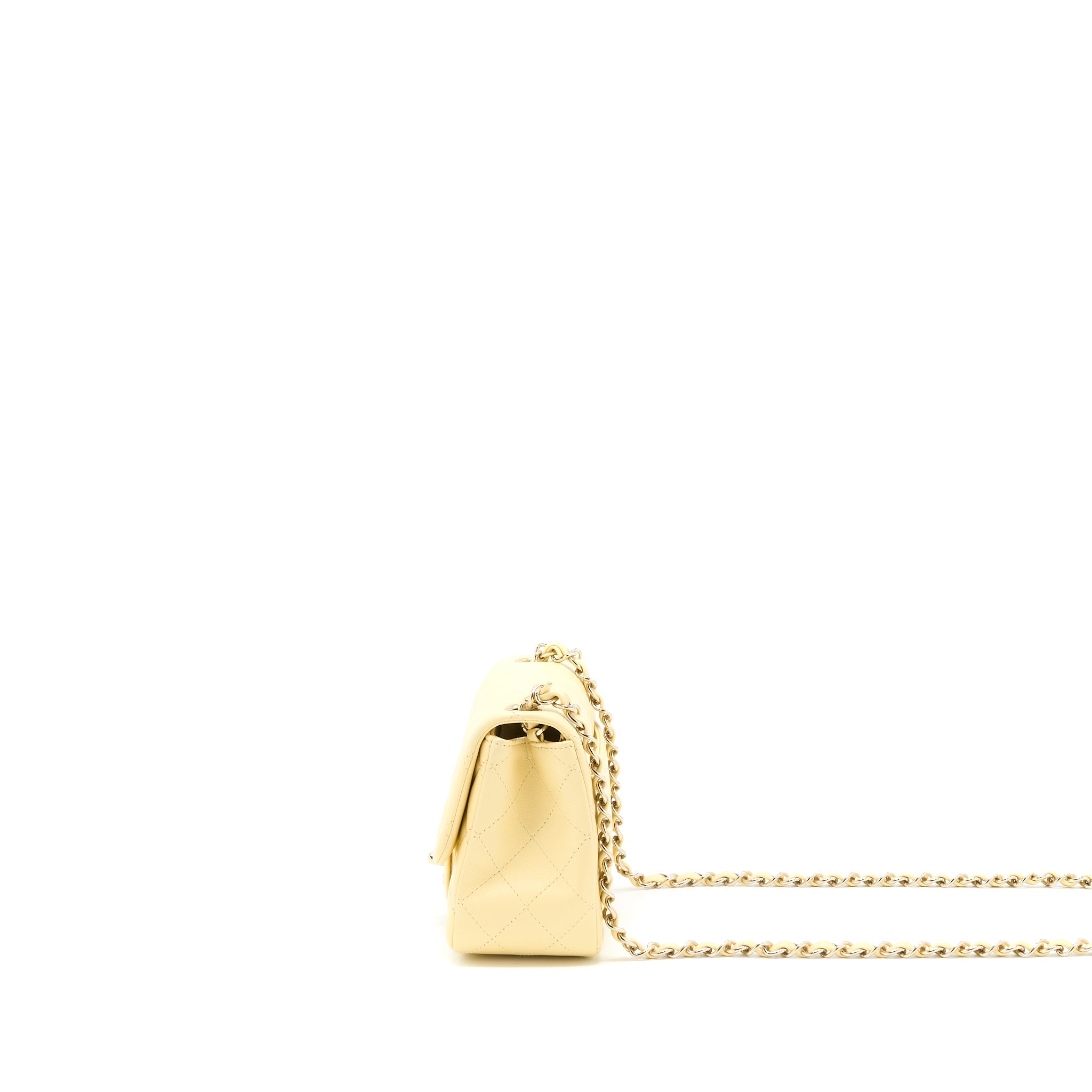 CHANEL MINI SQUARE FLAP BAG LAMBSKIN LIGHT YELLOW LGHW