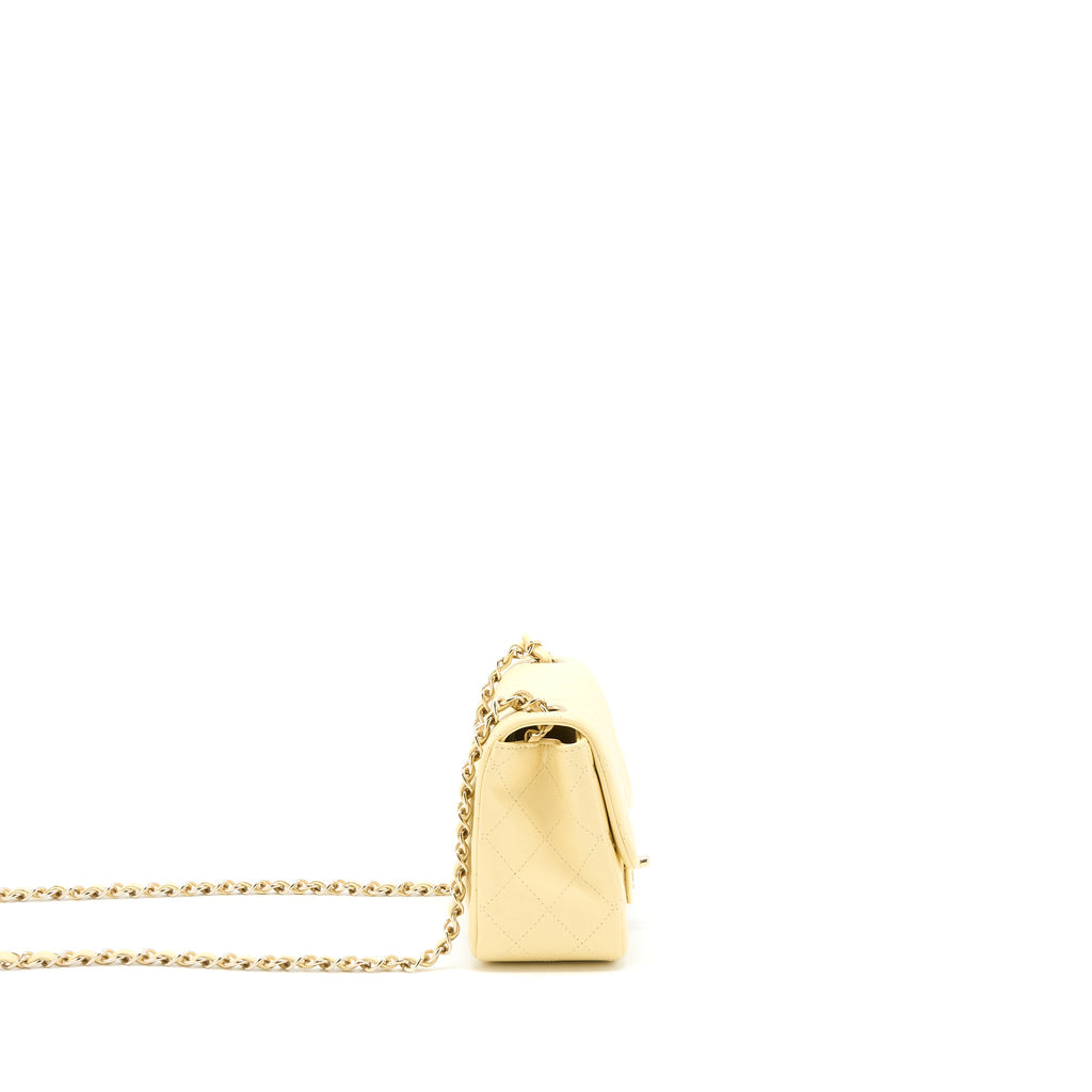 CHANEL MINI SQUARE FLAP BAG LAMBSKIN LIGHT YELLOW LGHW
