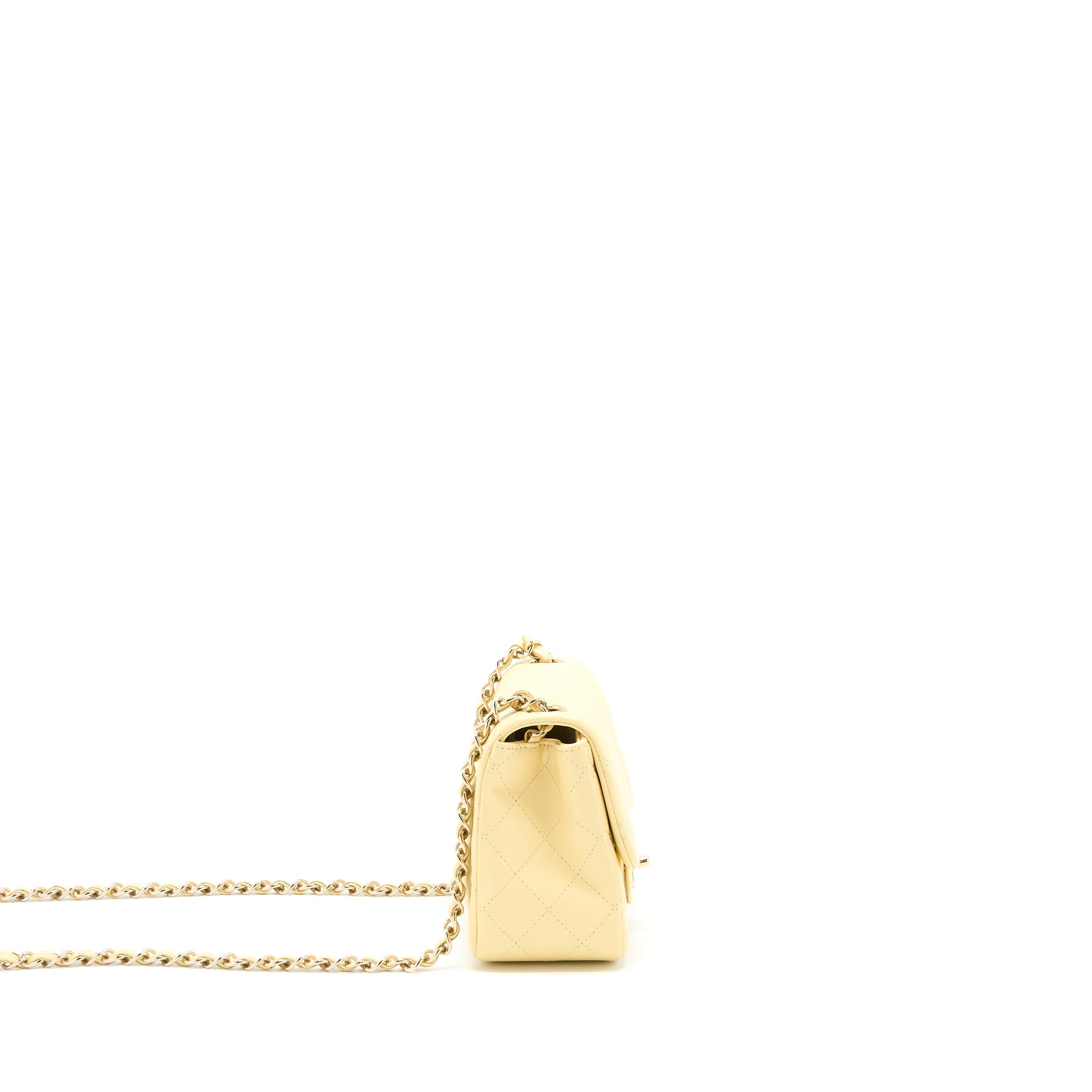CHANEL MINI SQUARE FLAP BAG LAMBSKIN LIGHT YELLOW LGHW