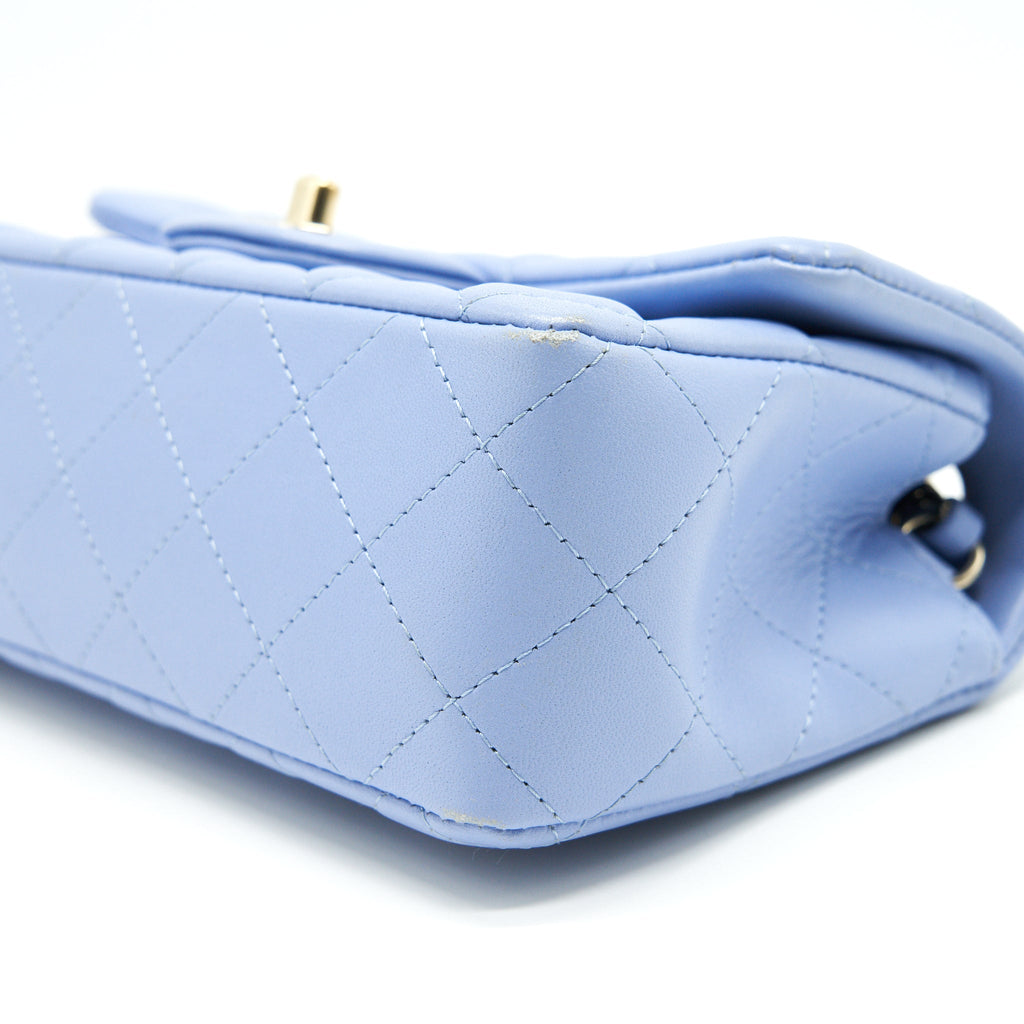 CHANEL LAMBSKIN RECTANGULAR MINI FLAP BAG IN ICE BLUE GHW