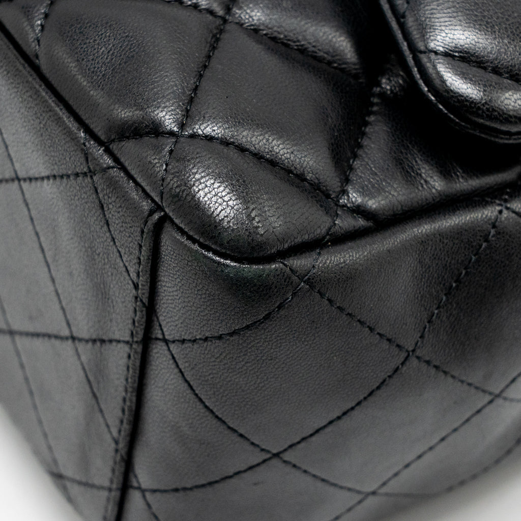 CHANEL MAXI SINGLE FLAP BAG LAMBSKIN BLACK GHW