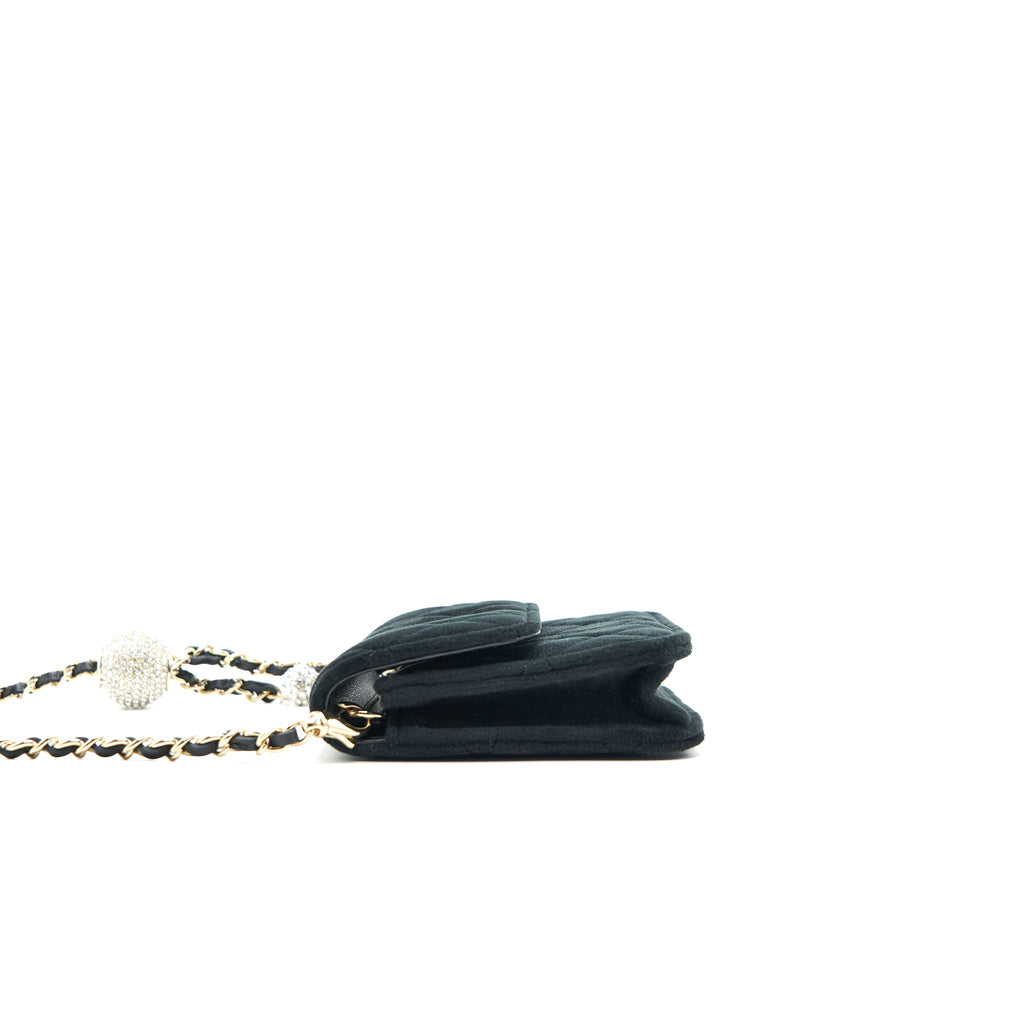 CHANEL VELVET PEARL CRUSH MINI BELT BAG BLACK WITH LGHW
