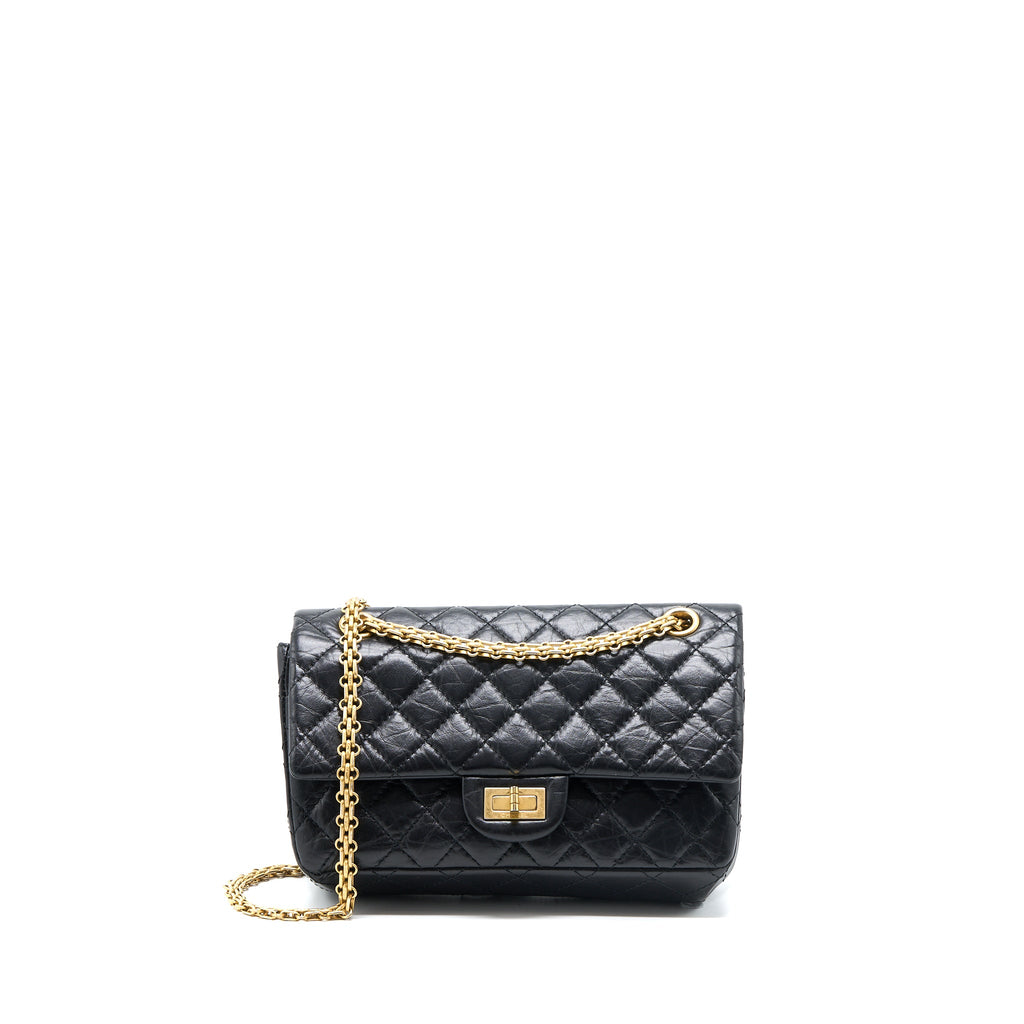 CHANEL SMALL 2.55 REISSUE FLAP BAG AGED CALFSKIN BLACK BRUSHED GHW