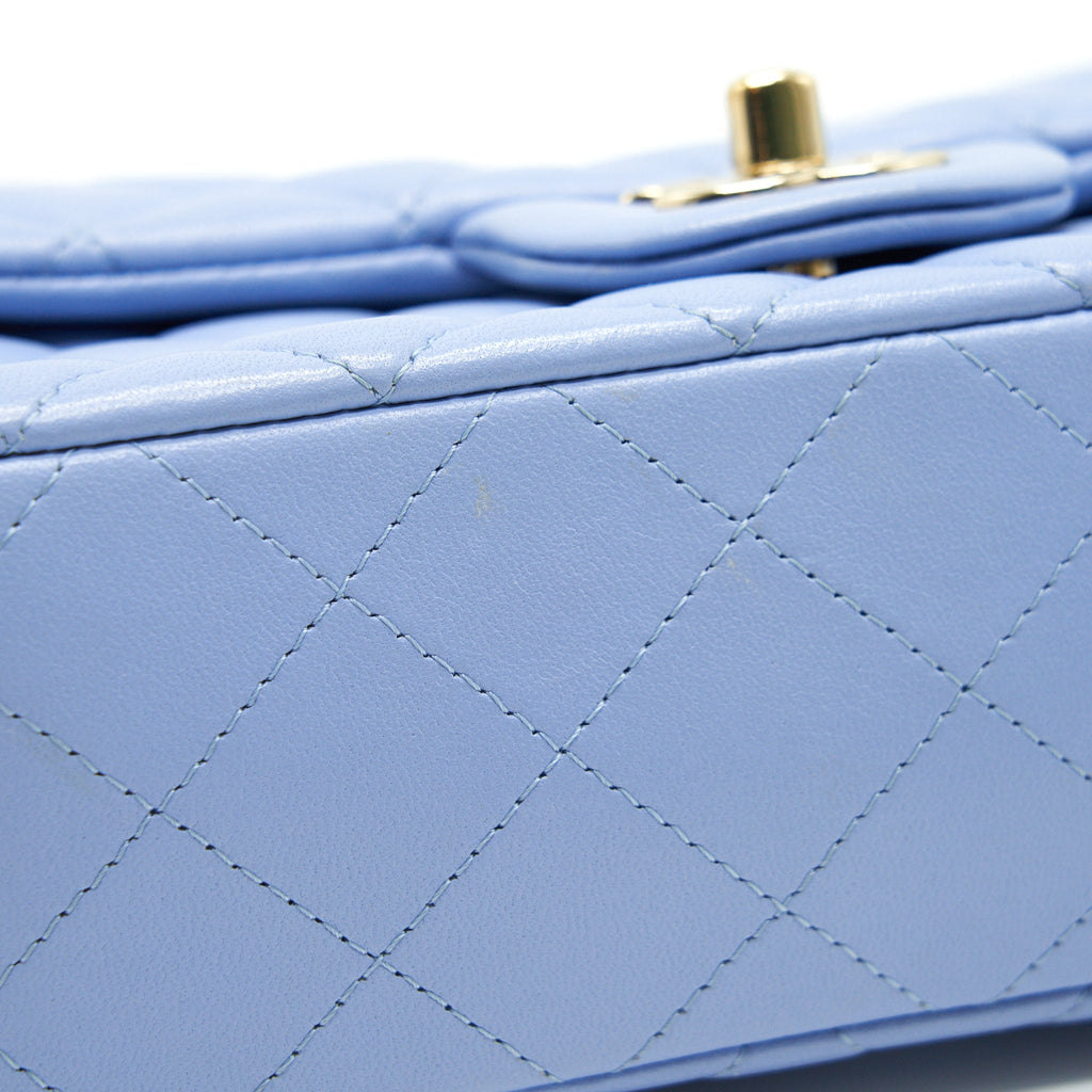 CHANEL LAMBSKIN RECTANGULAR MINI FLAP BAG IN ICE BLUE GHW