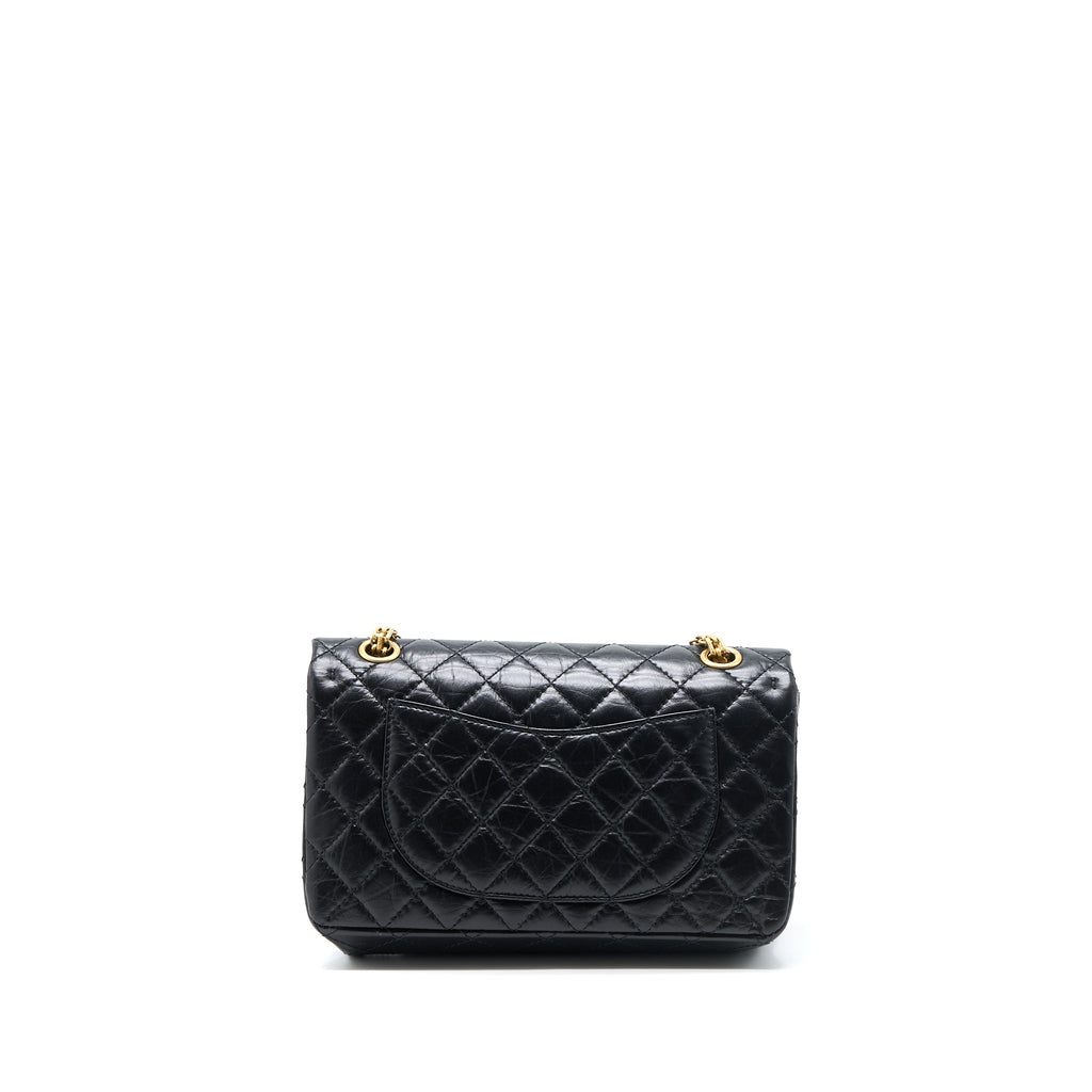 CHANEL SMALL 2.55 REISSUE FLAP BAG AGED CALFSKIN BLACK BRUSHED GHW