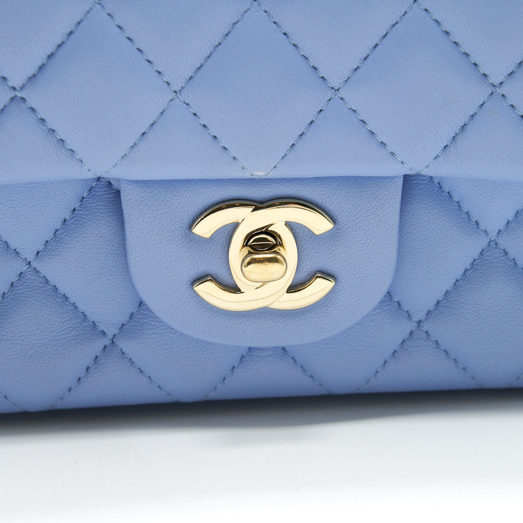 CHANEL LAMBSKIN RECTANGULAR MINI FLAP BAG IN ICE BLUE GHW