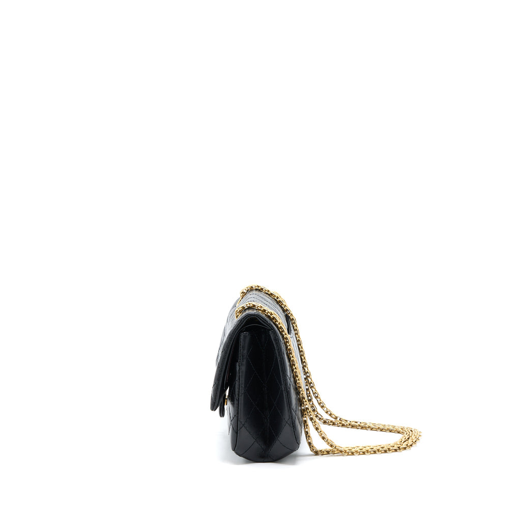 CHANEL SMALL 2.55 REISSUE FLAP BAG AGED CALFSKIN BLACK BRUSHED GHW