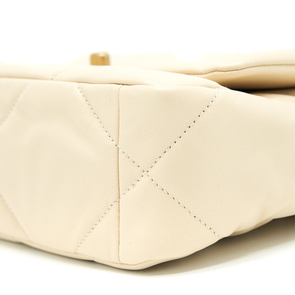 CHANEL SMALL 19 BAG 19K SHINY GOATSKIN BEIGE GHW