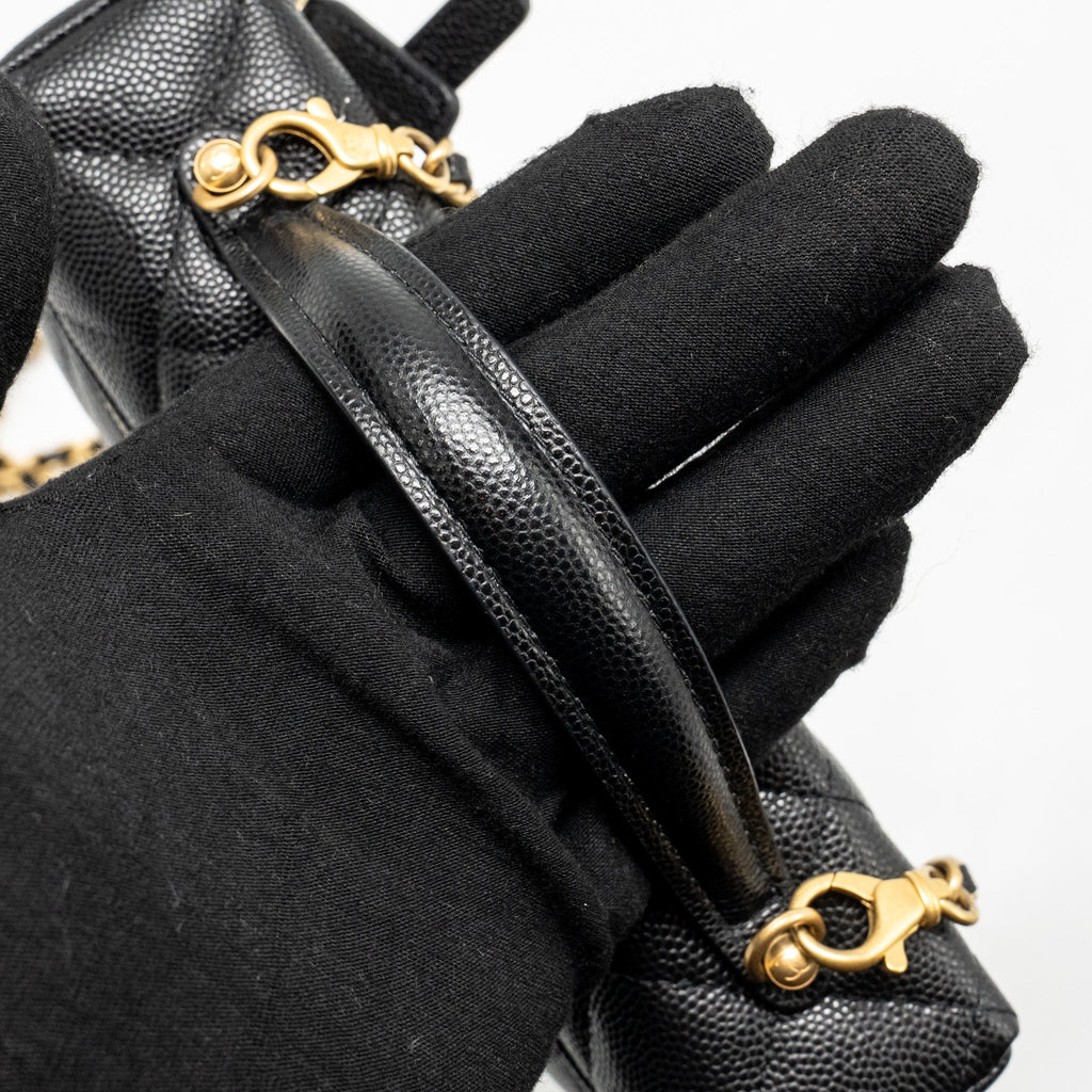 CHANEL TOP HANDLE VANITY BAG WITH CHAIN CAVIAR BLACK GHW (MICROCHIP)