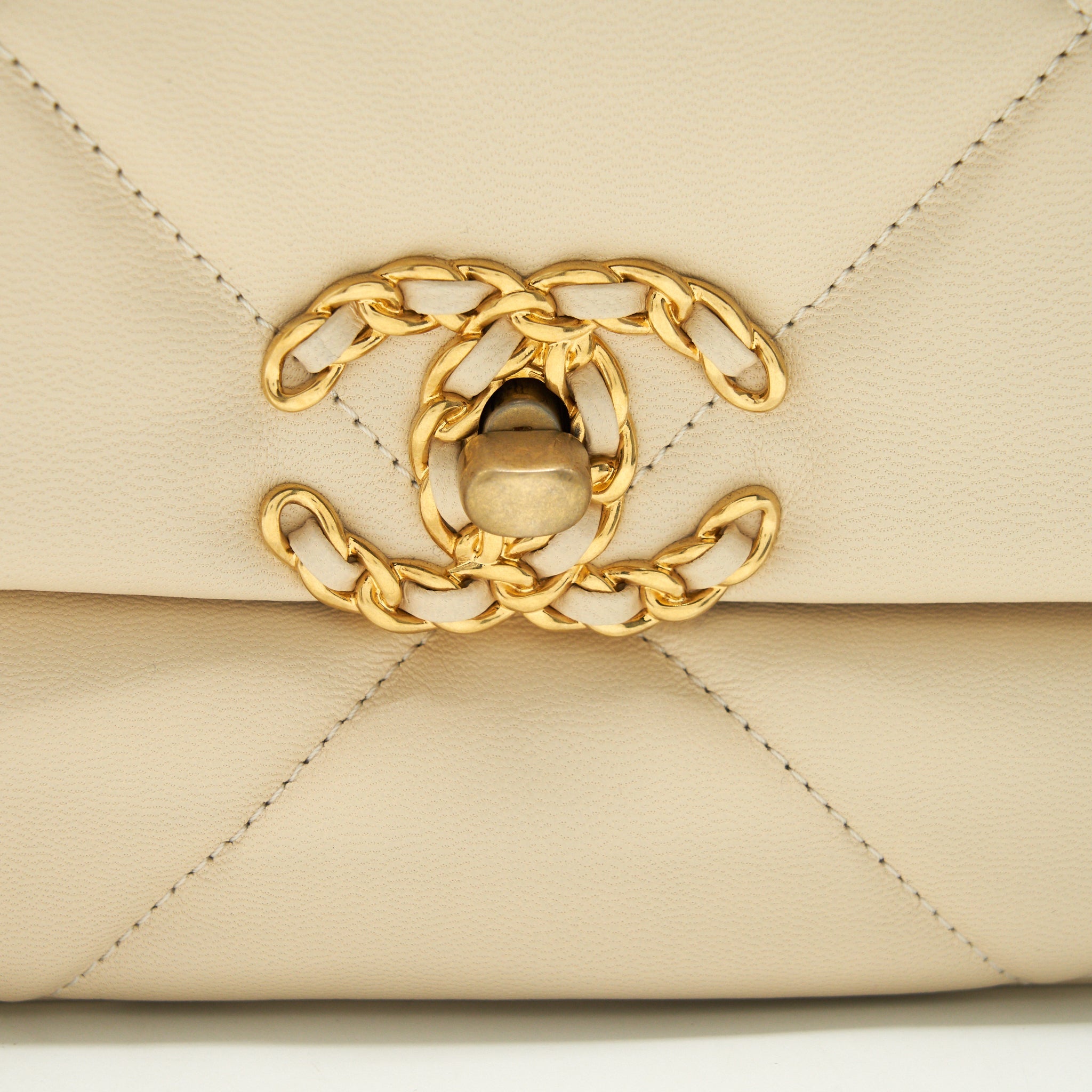 CHANEL SMALL 19 BAG 19K SHINY GOATSKIN BEIGE GHW