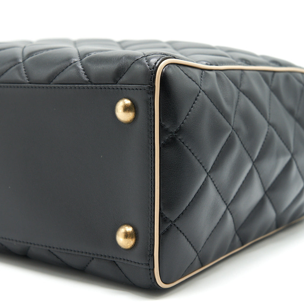 CHANEL CALFSKIN LEATHER SHOPPING BAG BLACK/BEIGE