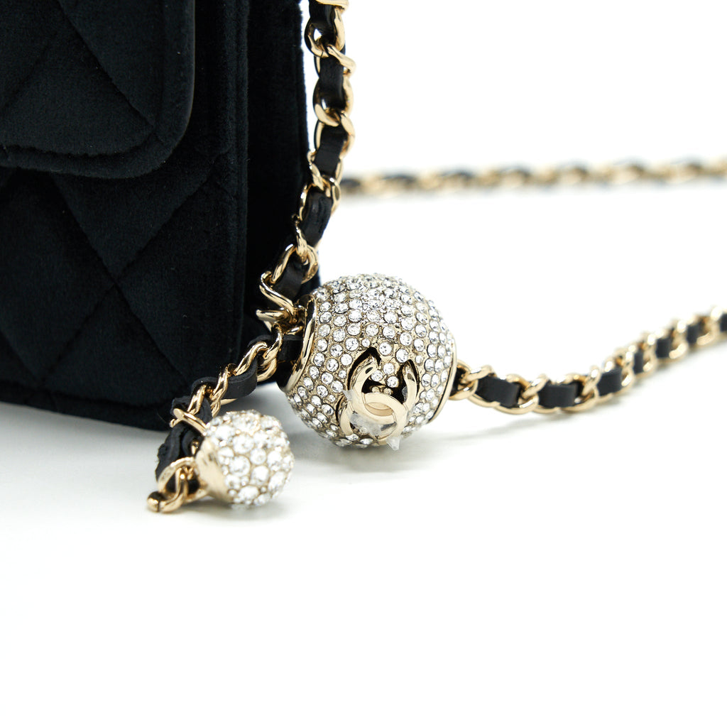 CHANEL VELVET PEARL CRUSH MINI BELT BAG BLACK WITH LGHW