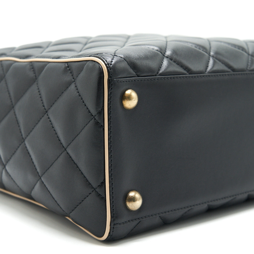CHANEL CALFSKIN LEATHER SHOPPING BAG BLACK/BEIGE