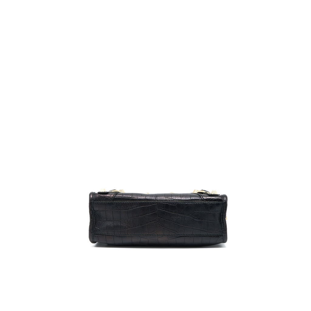 BALENCIAGA MINI CITY CROC-EMBOSSED CALFSKIN BLACK GHW