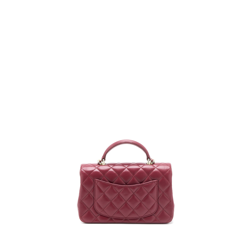 CHANEL TOP HANDLE MINI RECTANGULAR FLAP BAG LAMBSKIN BURGUNDY GHW (MICROCHIP)
