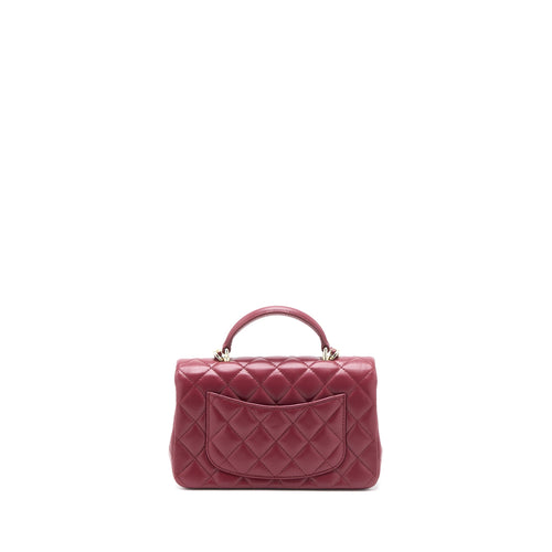 CHANEL TOP HANDLE MINI RECTANGULAR FLAP BAG LAMBSKIN BURGUNDY GHW (MICROCHIP)