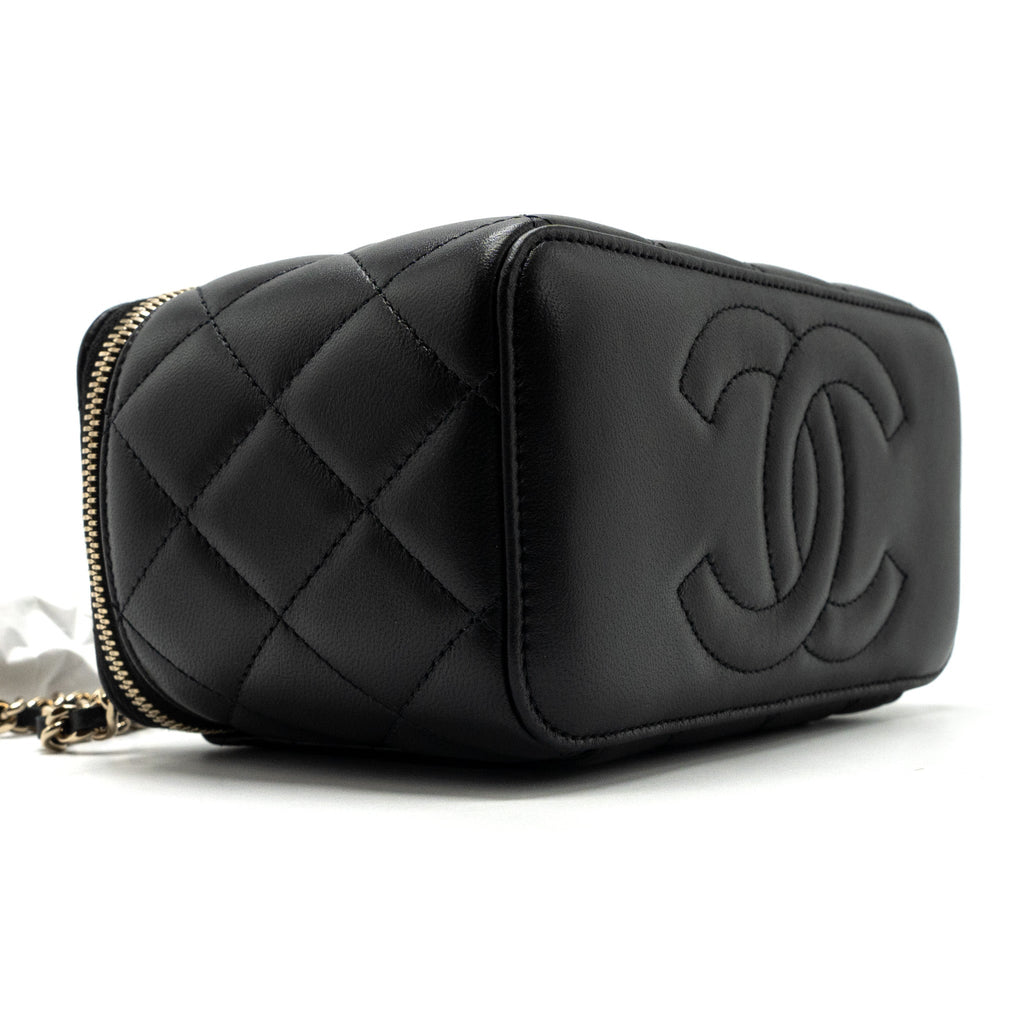 CHANEL TOP HANDLE LONG VANITY WITH CHAIN LAMBSKIN BLACK LGHW(MICROCHIP)