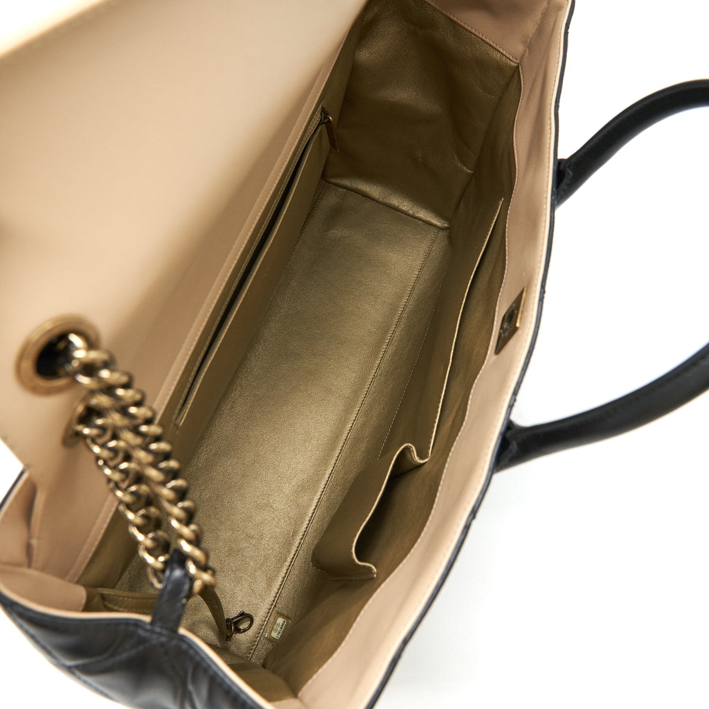 CHANEL CALFSKIN LEATHER SHOPPING BAG BLACK/BEIGE