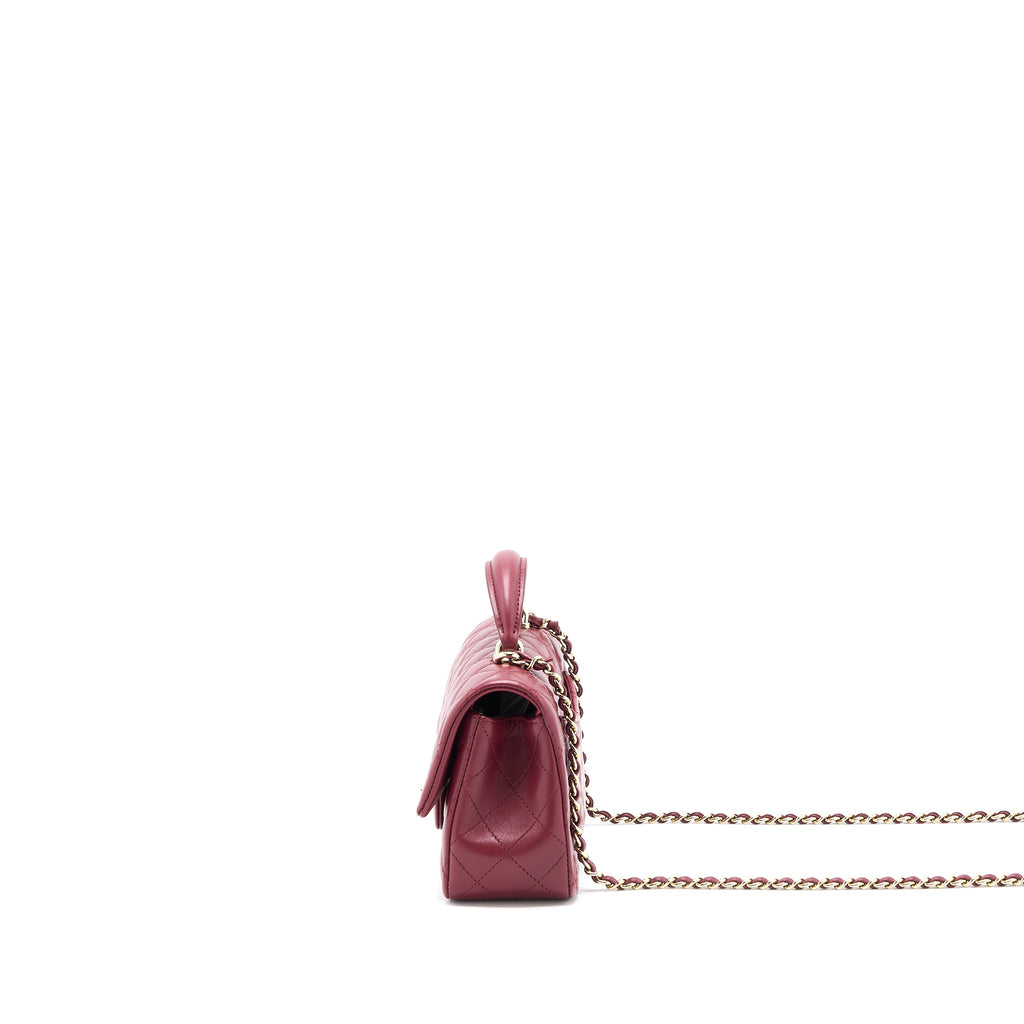 CHANEL TOP HANDLE MINI RECTANGULAR FLAP BAG LAMBSKIN BURGUNDY GHW (MICROCHIP)