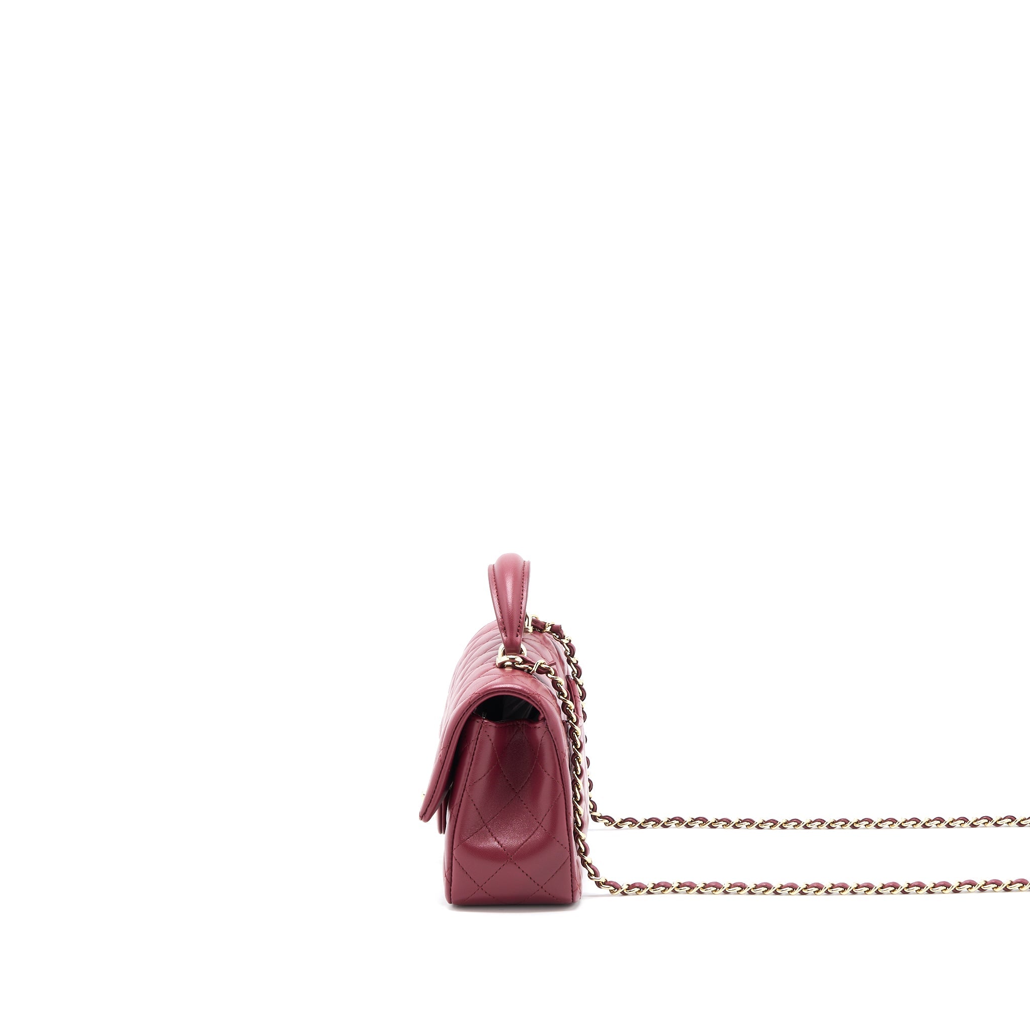 CHANEL TOP HANDLE MINI RECTANGULAR FLAP BAG LAMBSKIN BURGUNDY GHW (MICROCHIP)