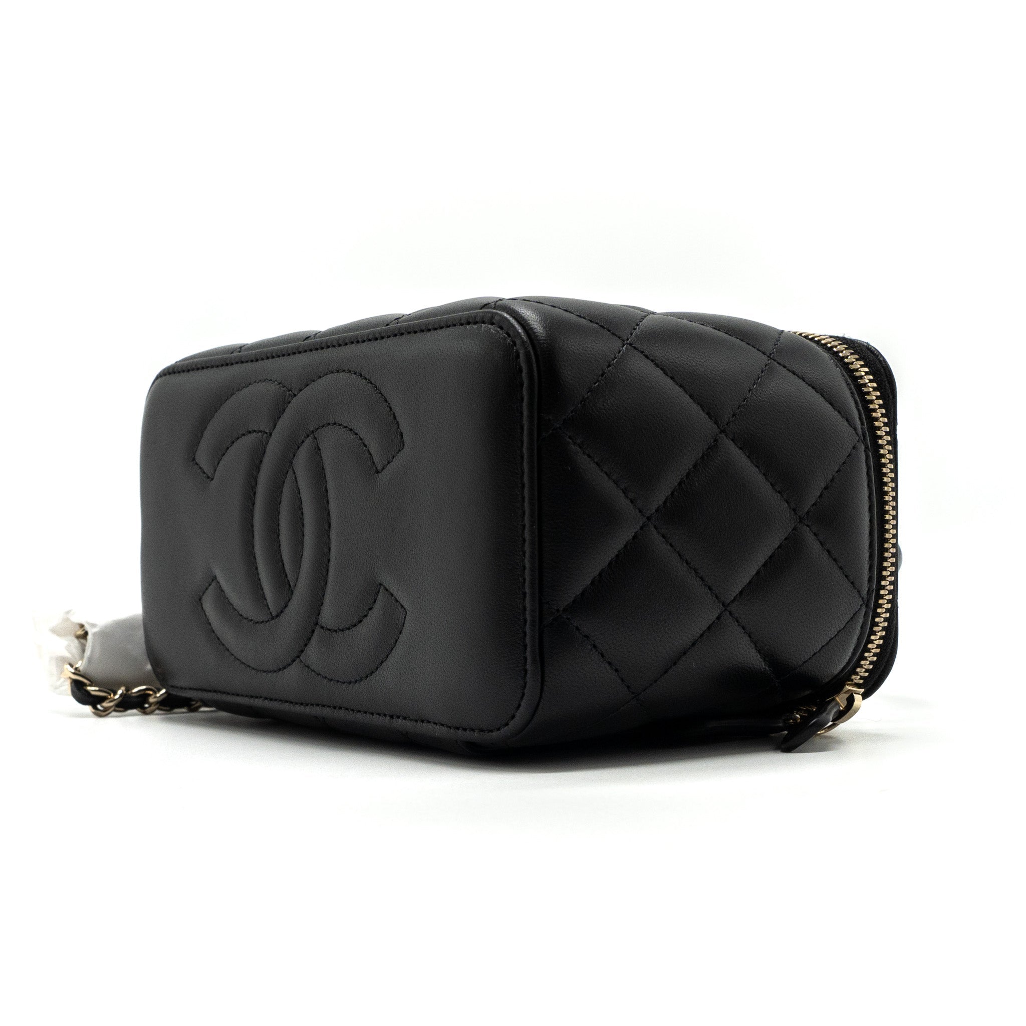 CHANEL TOP HANDLE LONG VANITY WITH CHAIN LAMBSKIN BLACK LGHW(MICROCHIP)