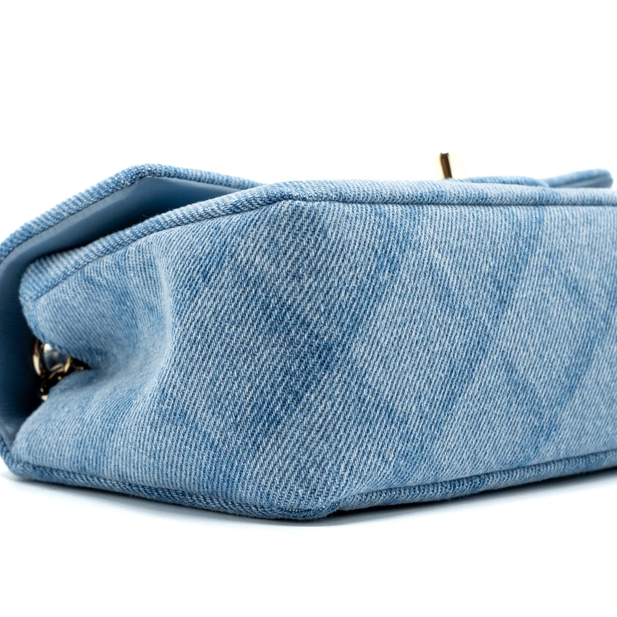 CHANEL 22B MINI RECTANGULAR FLAP BAG DENIM LIGHT BLUE LGHW (MICROCHIP)