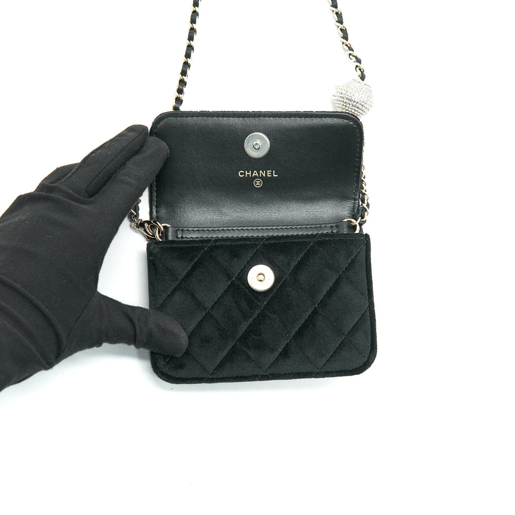 CHANEL VELVET PEARL CRUSH MINI BELT BAG BLACK WITH LGHW