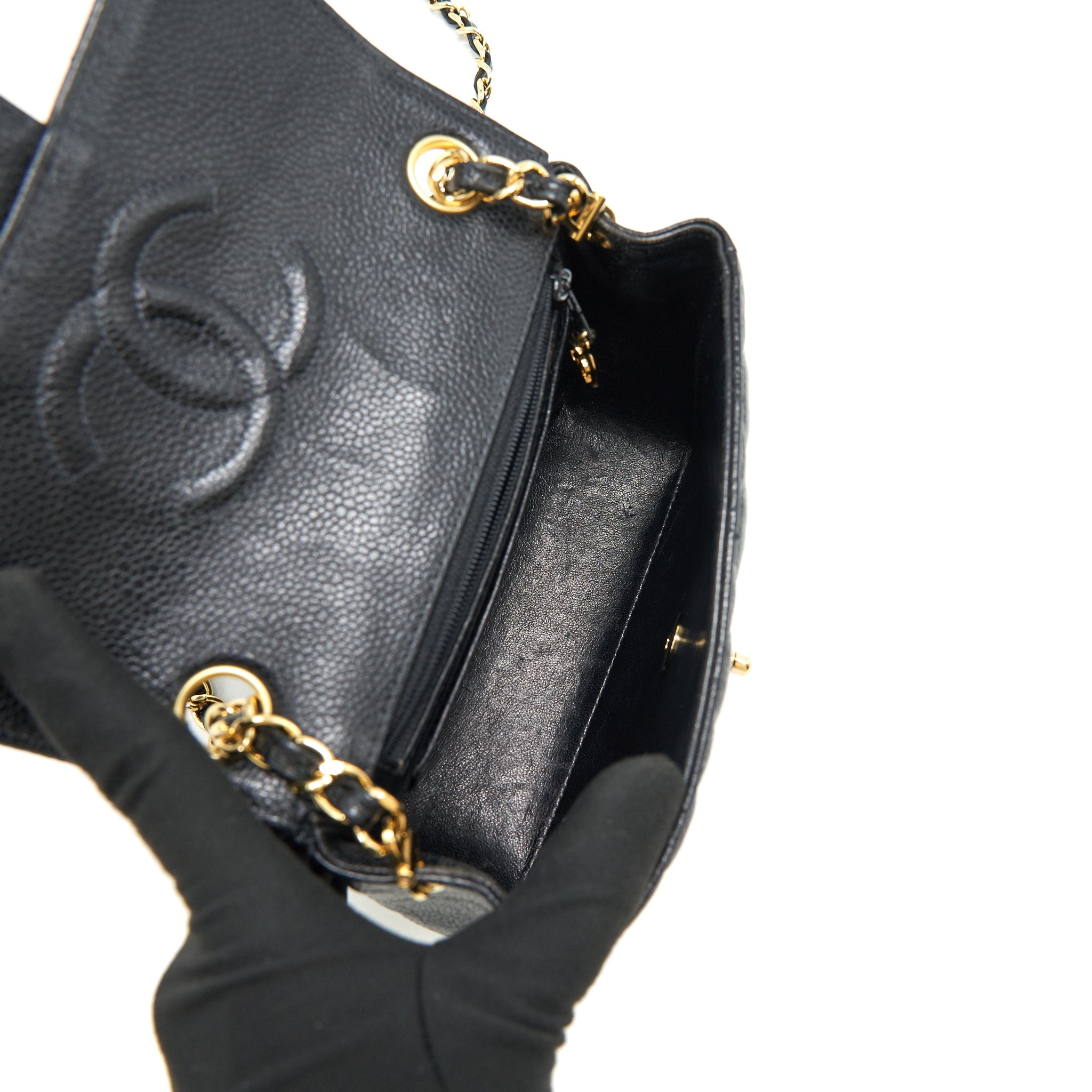CHANEL VINTAGE MINI SQUARE FLAP BAG CAVIAR BLACK GHW