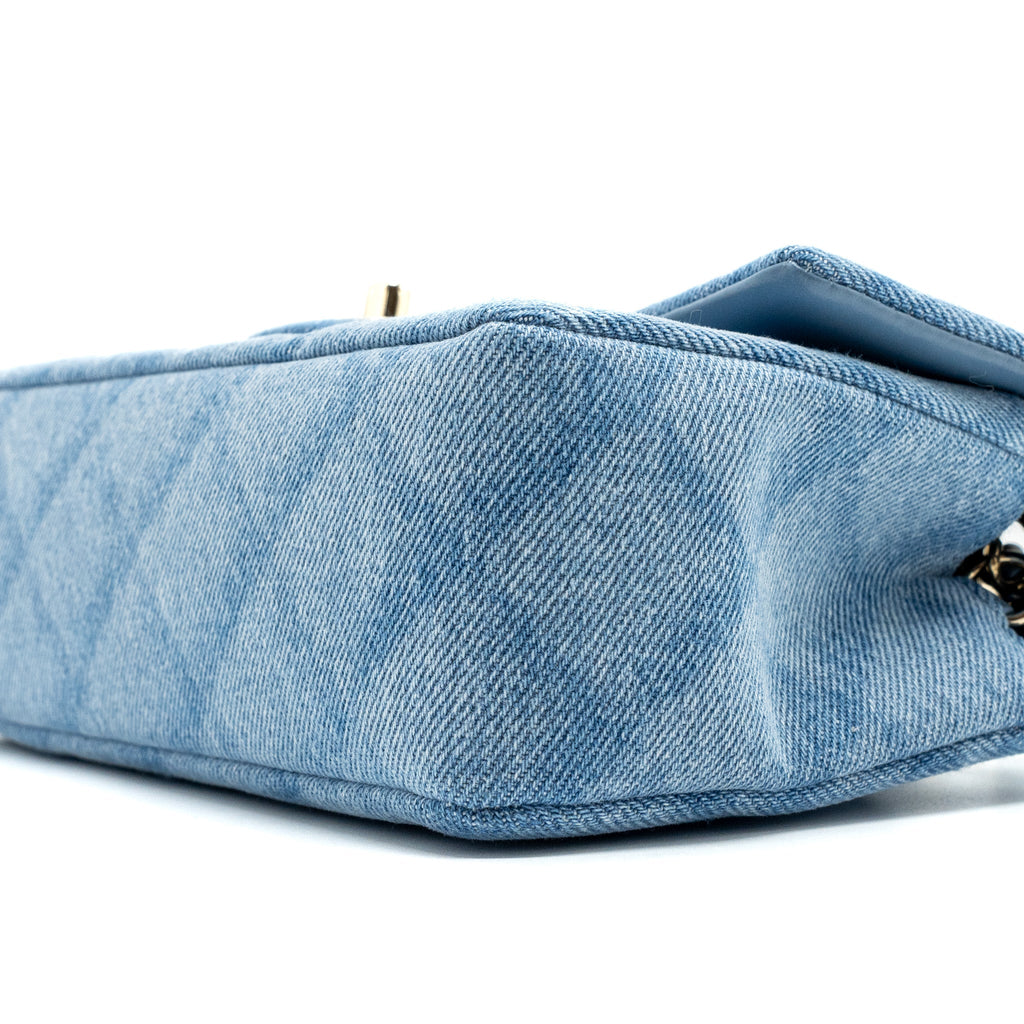 CHANEL 22B MINI RECTANGULAR FLAP BAG DENIM LIGHT BLUE LGHW (MICROCHIP)