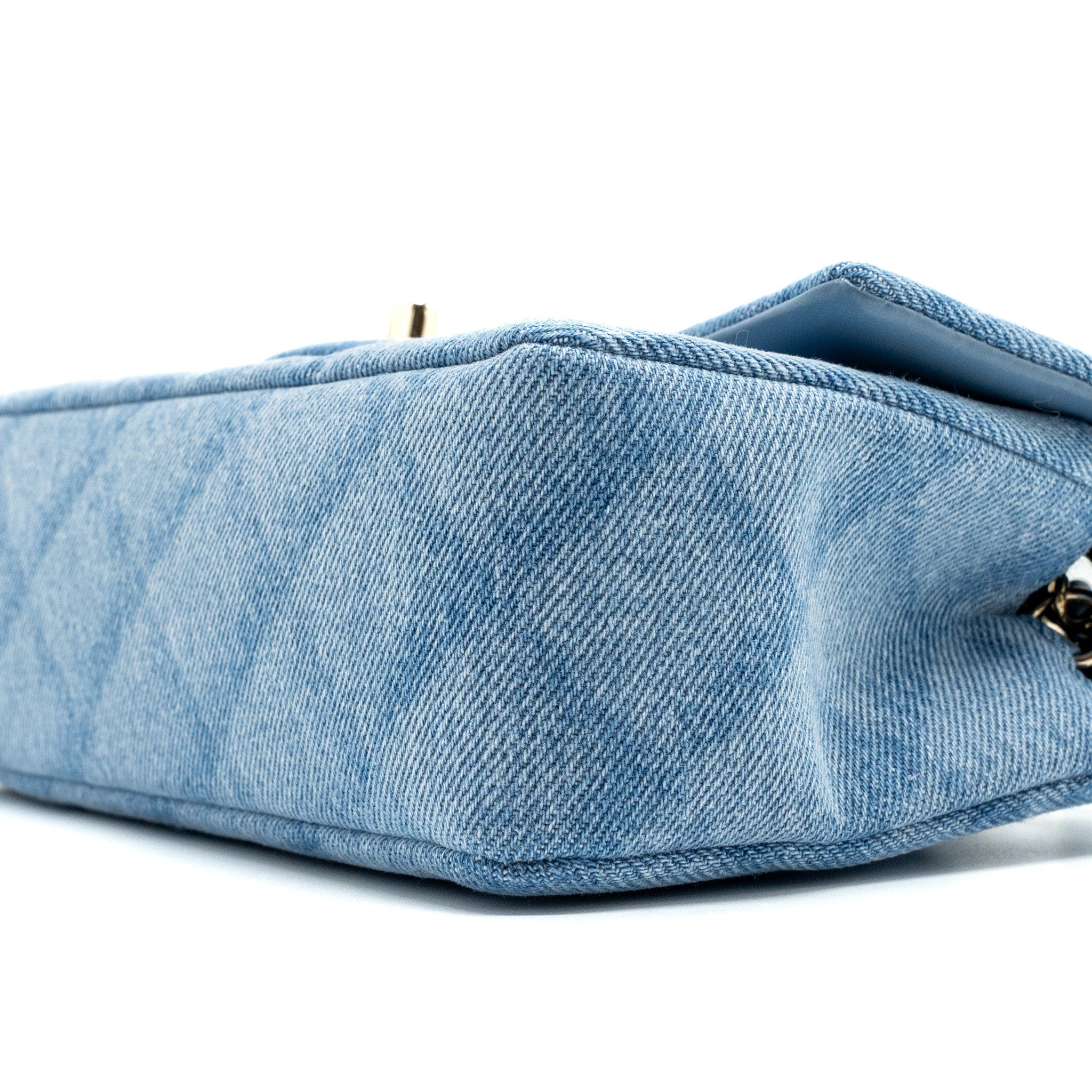 CHANEL 22B MINI RECTANGULAR FLAP BAG DENIM LIGHT BLUE LGHW (MICROCHIP)