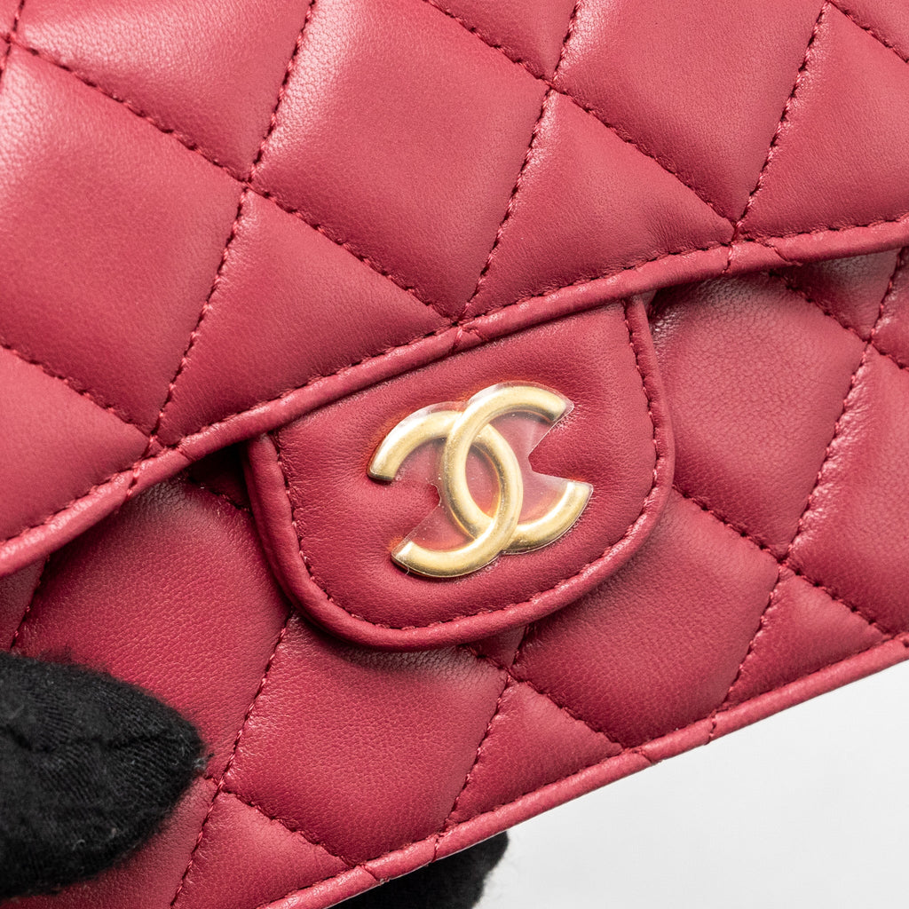 CHANEL TOP HANDLE MINI FLAP BAG WITH CHAIN LAMBSKIN DARK PINK GHW