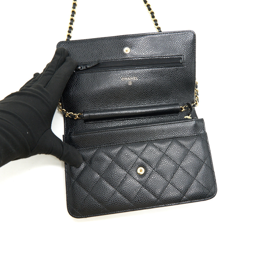 CHANEL WALLET ON CHAIN CAVIER BLACK WITH GHW