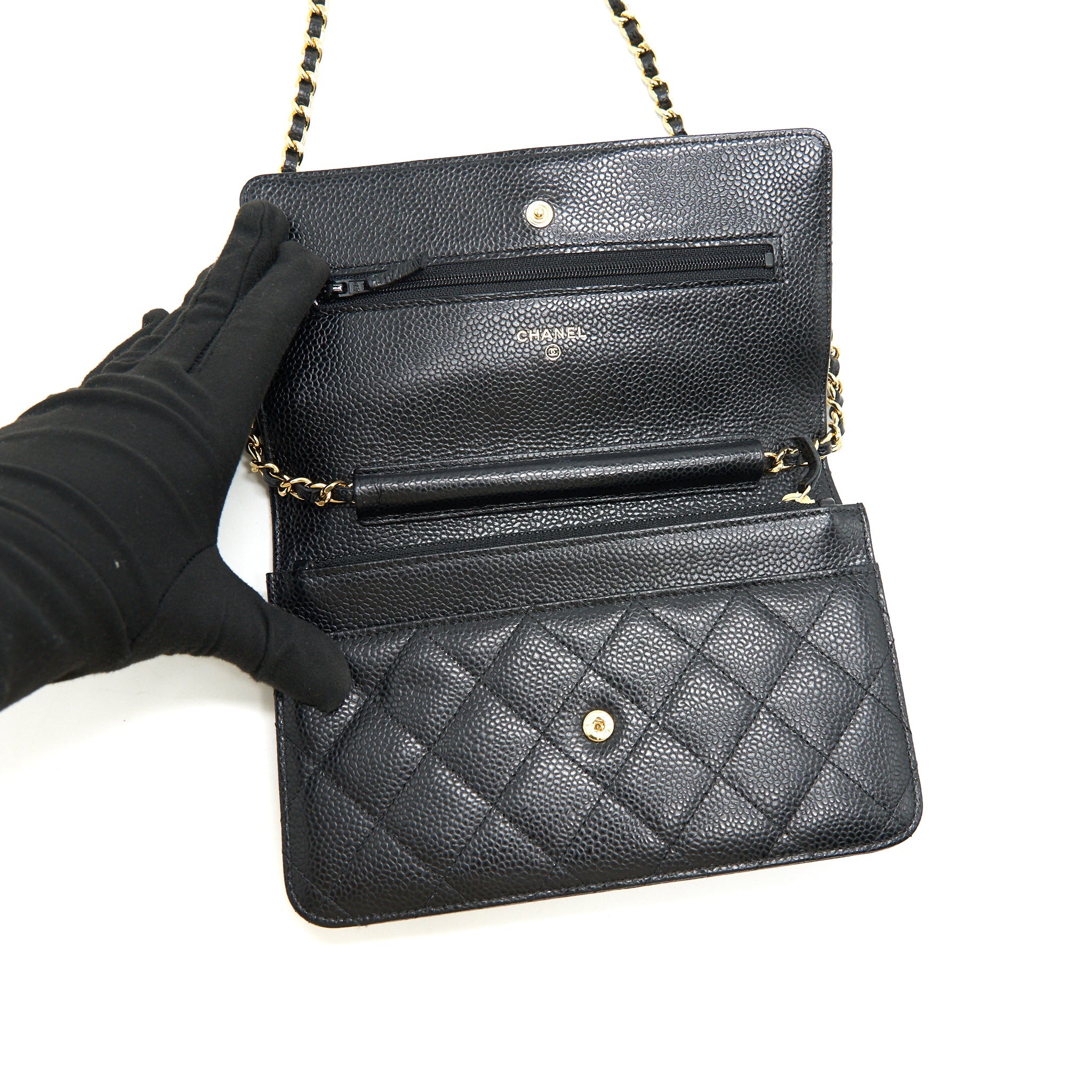 CHANEL WALLET ON CHAIN CAVIER BLACK WITH GHW