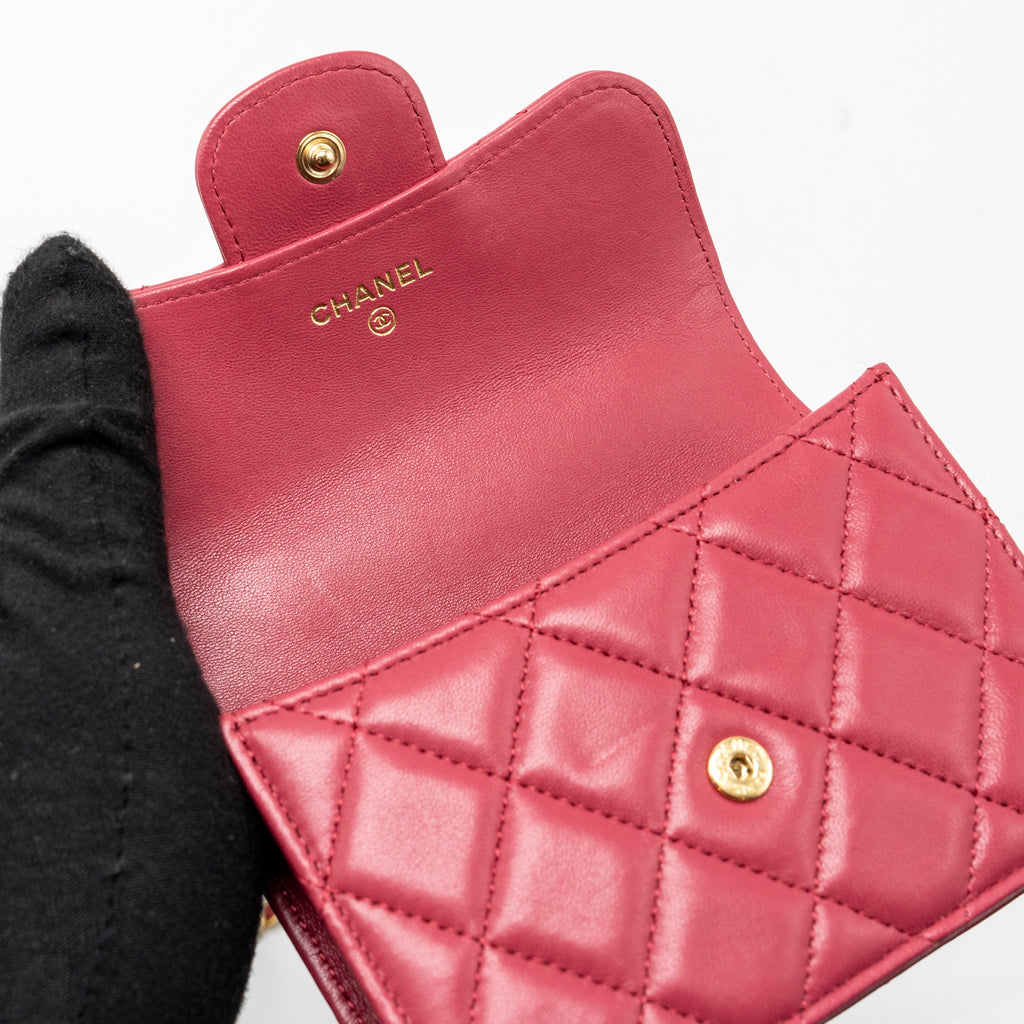 CHANEL TOP HANDLE MINI FLAP BAG WITH CHAIN LAMBSKIN DARK PINK GHW
