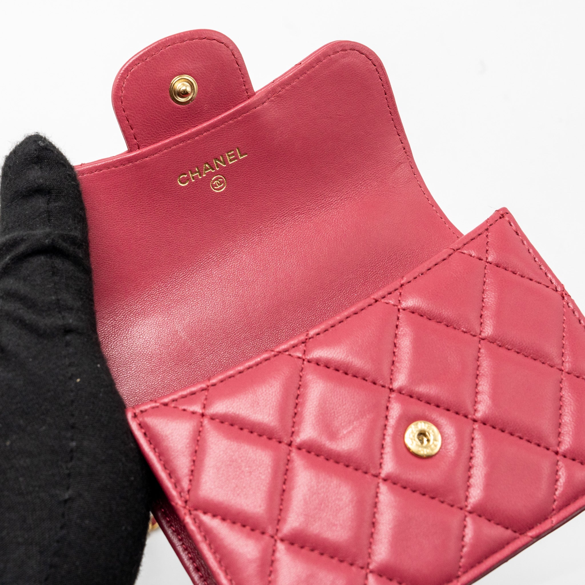CHANEL TOP HANDLE MINI FLAP BAG WITH CHAIN LAMBSKIN DARK PINK GHW