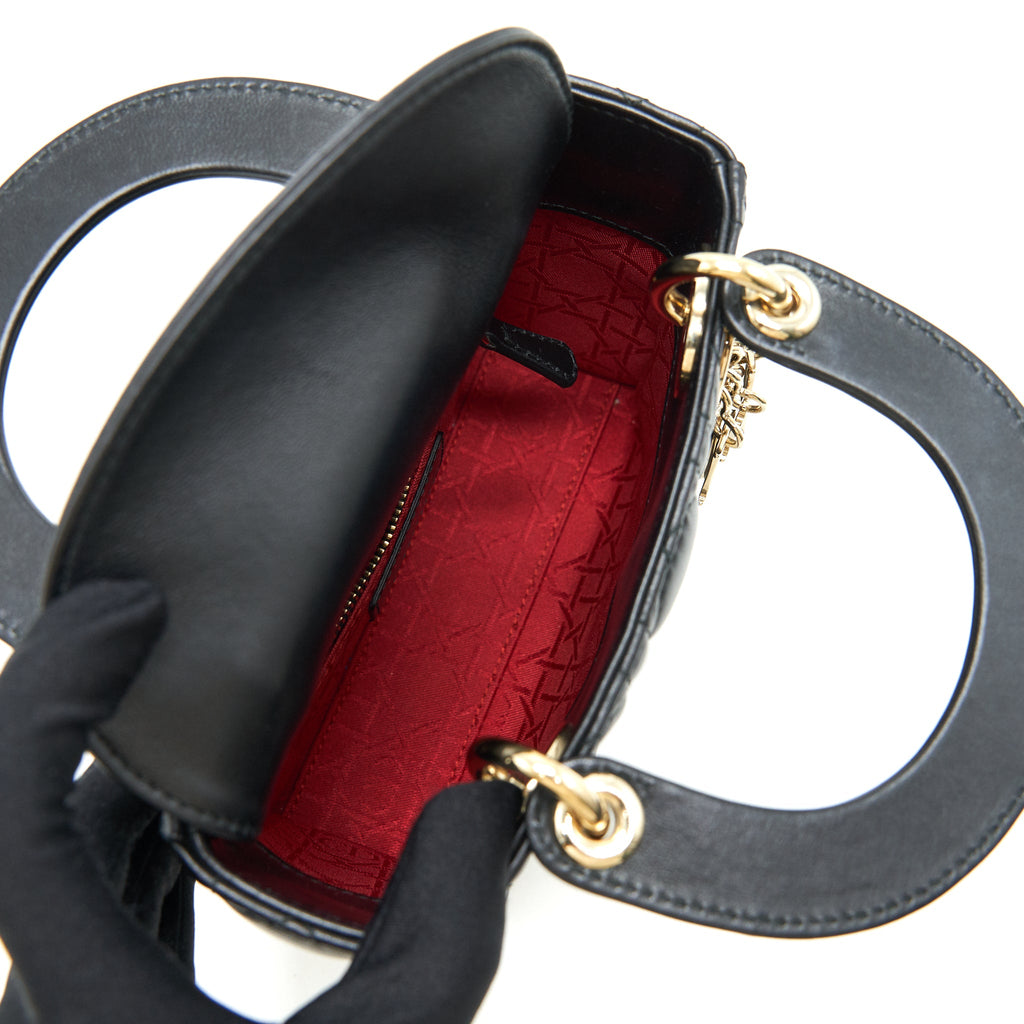 DIOR MINI LADY DIOR LAMBSKIN BLACK WITH GHW