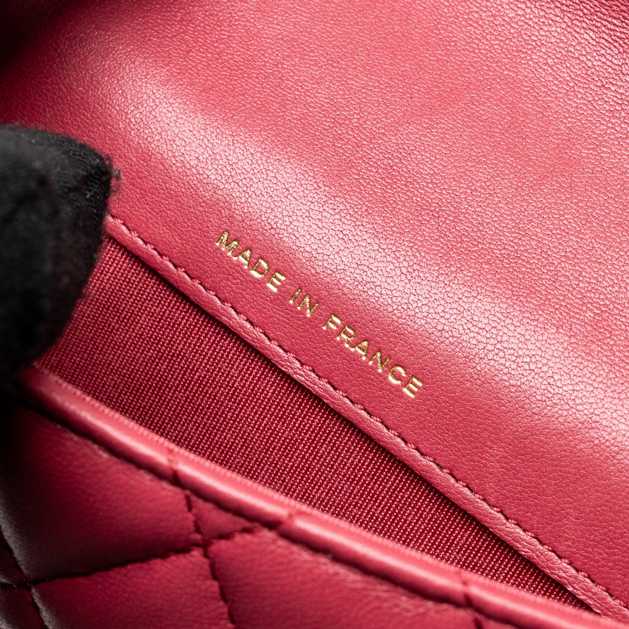 CHANEL TOP HANDLE MINI FLAP BAG WITH CHAIN LAMBSKIN DARK PINK GHW