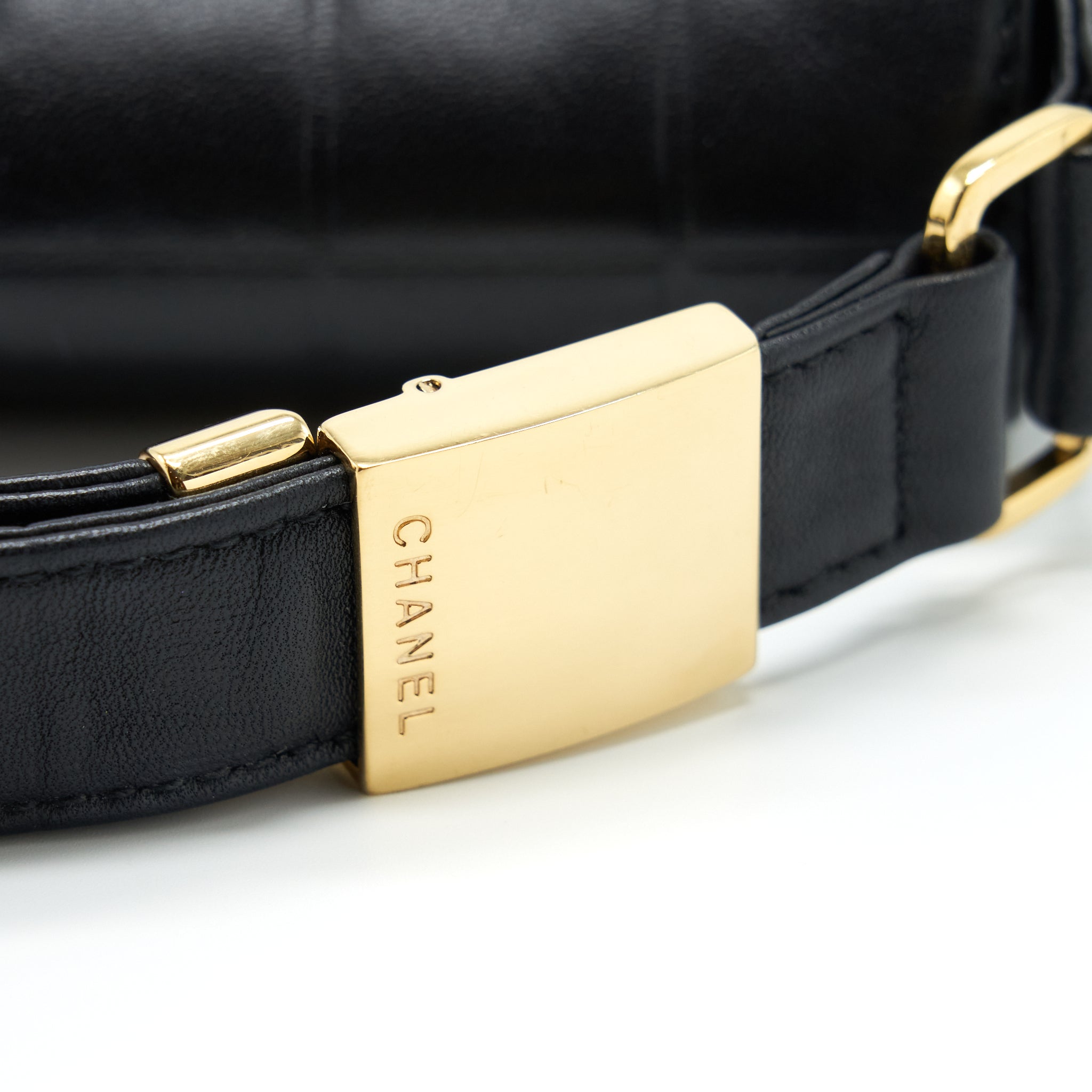 CHANEL VINTAGE CHOCOLATE BAR FLAP SHOULDER BAG LAMBSKIN BLACK GHW