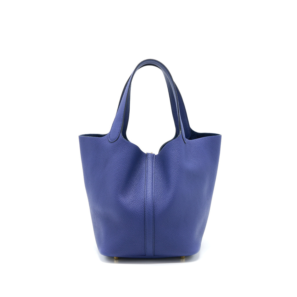 HERMES PICOTIN 22 LOCK BAG TAURILLON MAURICE BLUE SAPHIR GHW