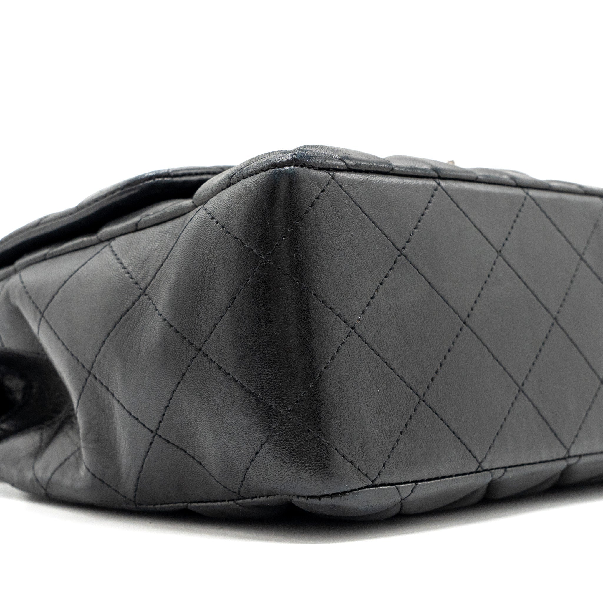 CHANEL CLASSIC JUMBO SINGLE FLAP BAG LAMBSKIN BLACK SHW