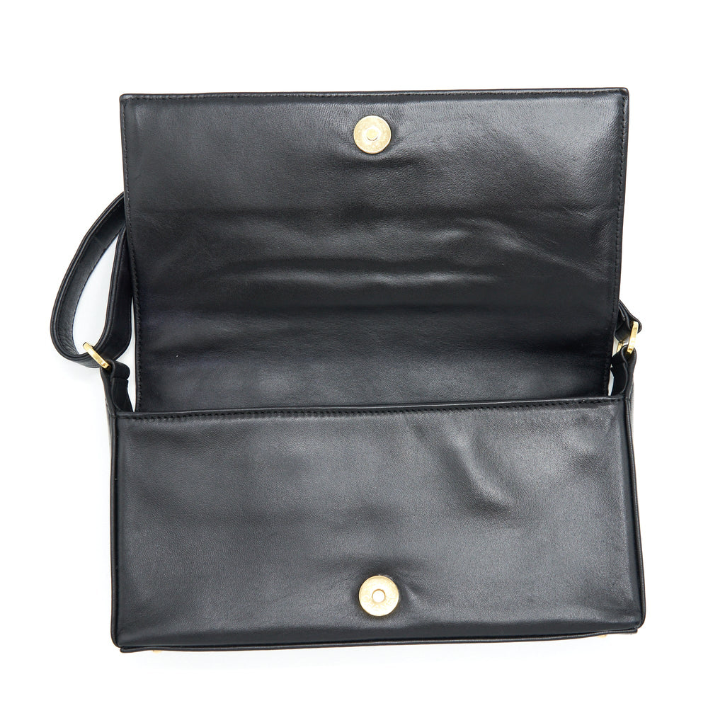 CHANEL VINTAGE CHOCOLATE BAR FLAP SHOULDER BAG LAMBSKIN BLACK GHW