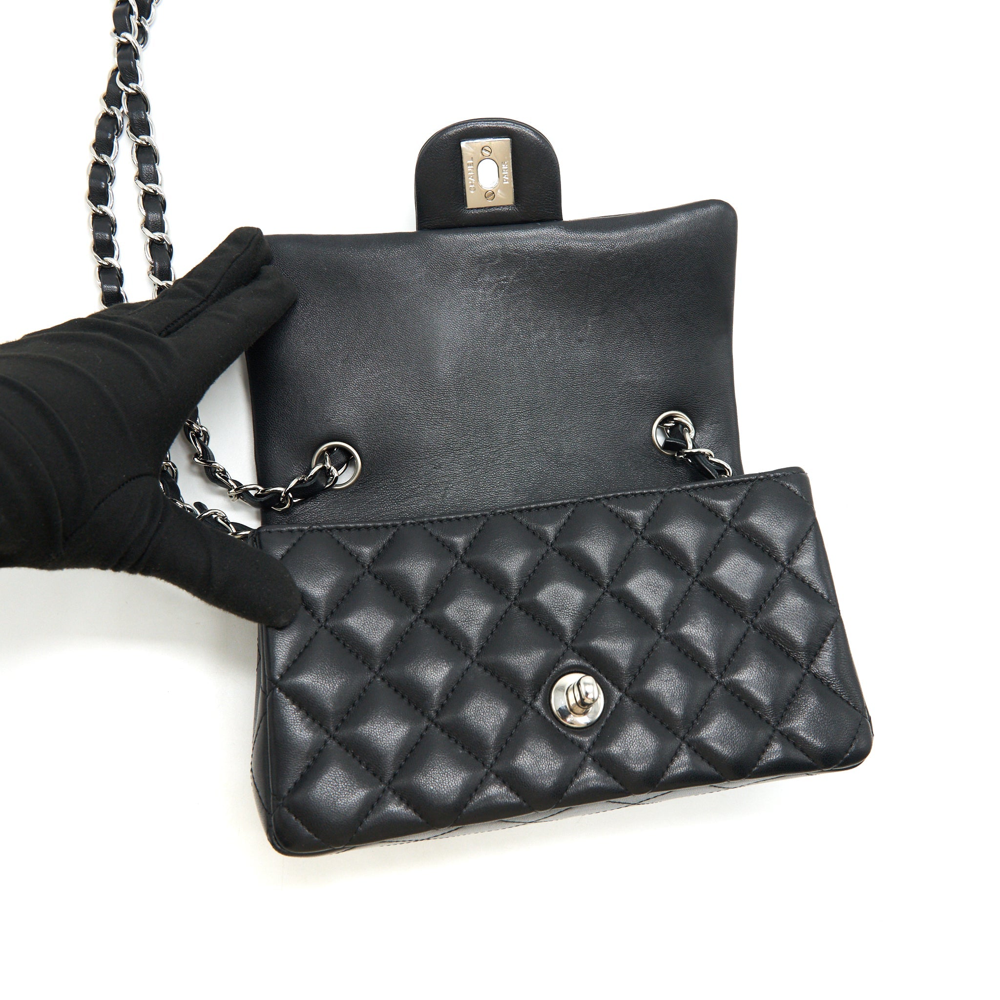 CHANEL LAMBSKIN RECTANGULAR MINI FLAP BAG IN BLACK SHW