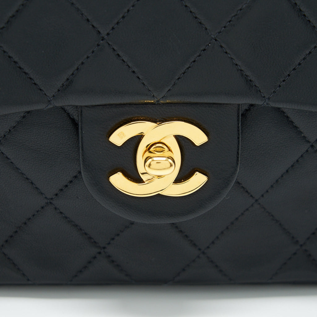 CHANEL VINTAGE MINI SQUARE FLAP BAG LAMBSKIN BLACK GHW