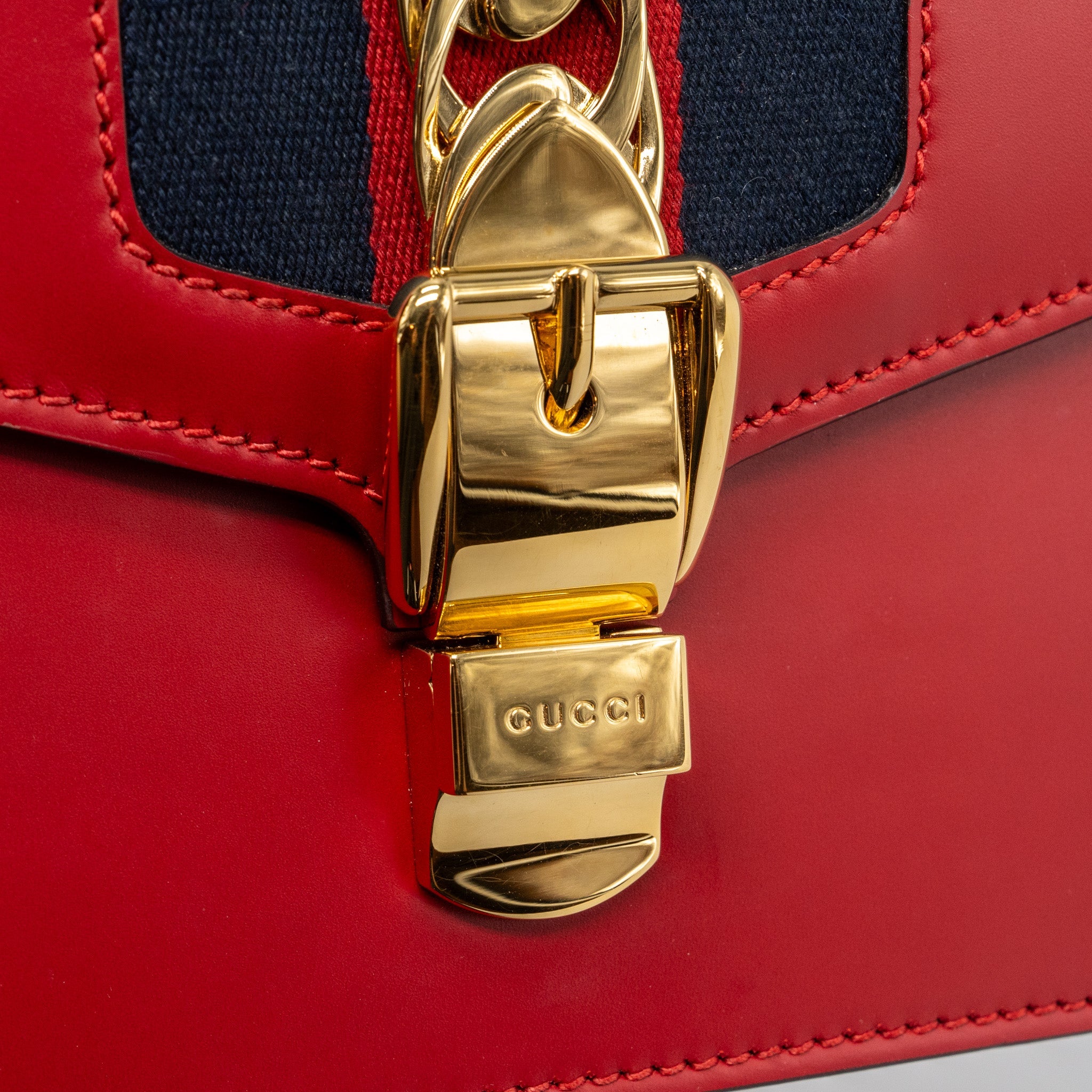 GUCCI SYLVIE SHOULDER BAG CALFSKIN RED GHW