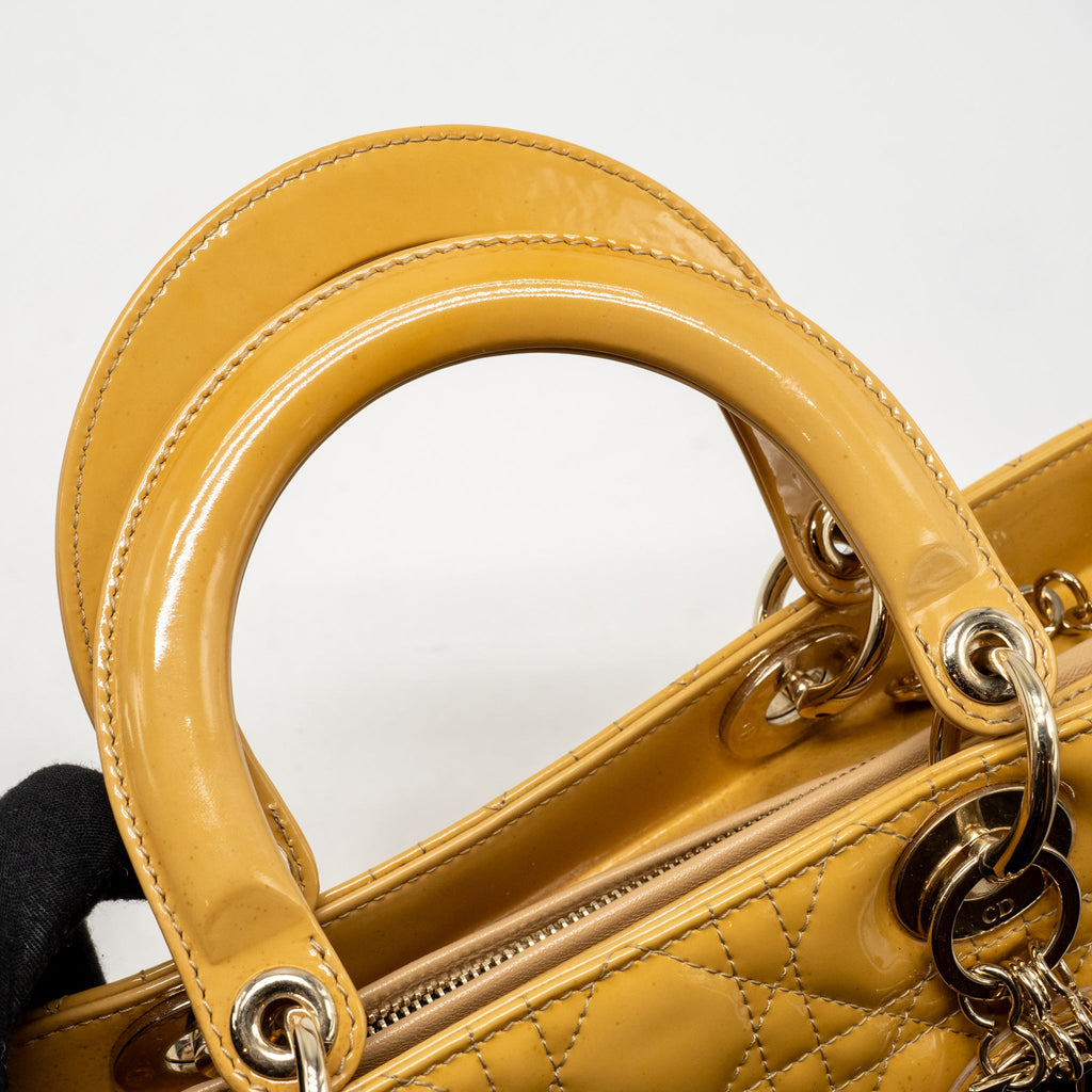 DIOR LARGE LADY DIOR PATENT LEATHER BEIGE LGHW