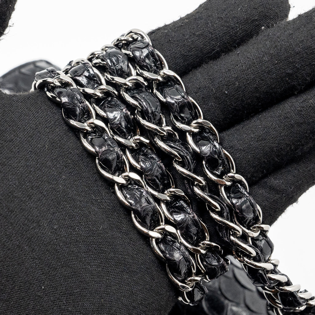 CHANEL MEDIUM CLASSIC DOUBLE FLAP BAG PYTHON BLACK SHW