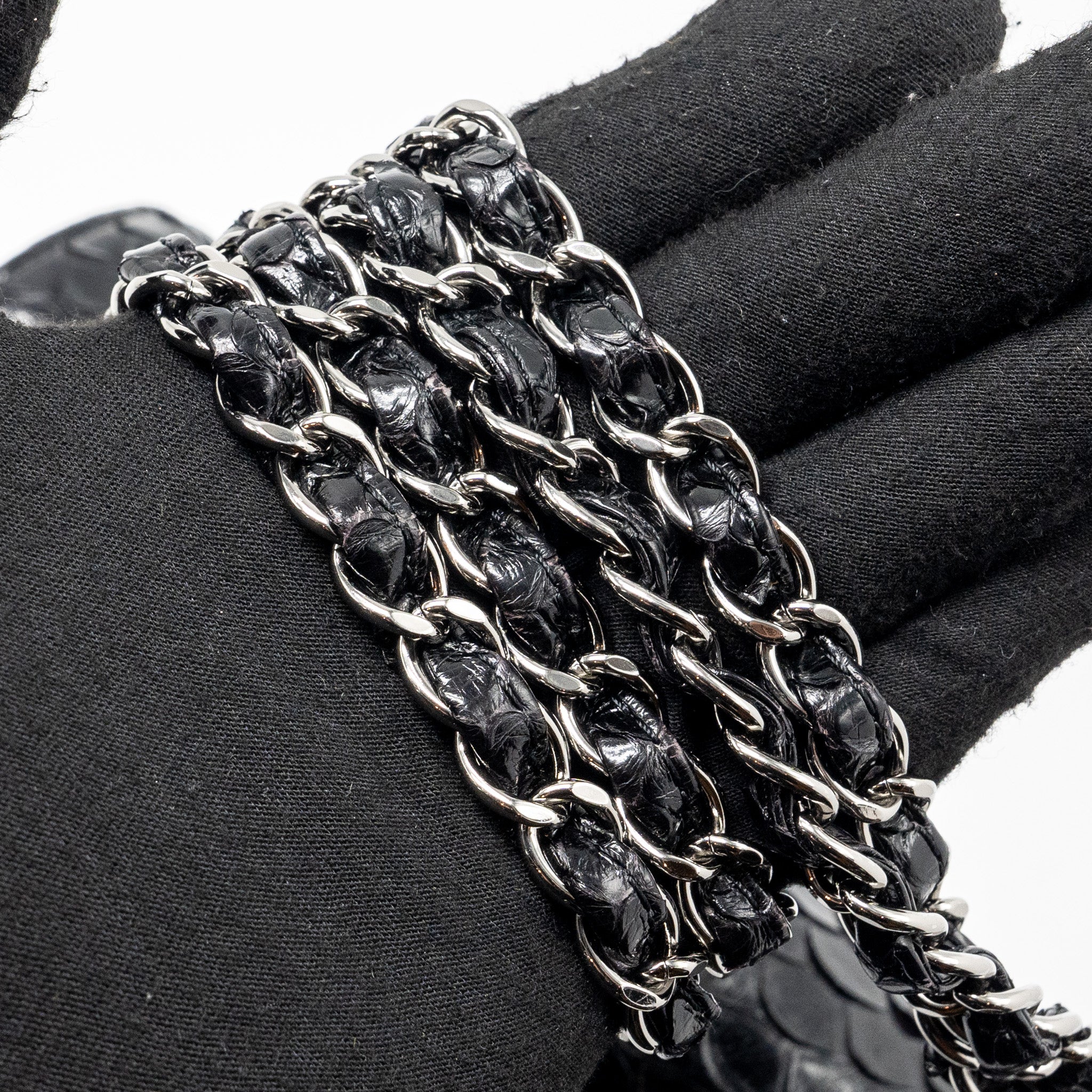 CHANEL MEDIUM CLASSIC DOUBLE FLAP BAG PYTHON BLACK SHW