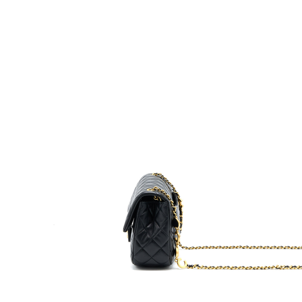 CHANEL 22K COCO CHAIN QUILTED FLAP BAG LAMBSKIN BLACK BRUSHED GHW (MICROCHIP)